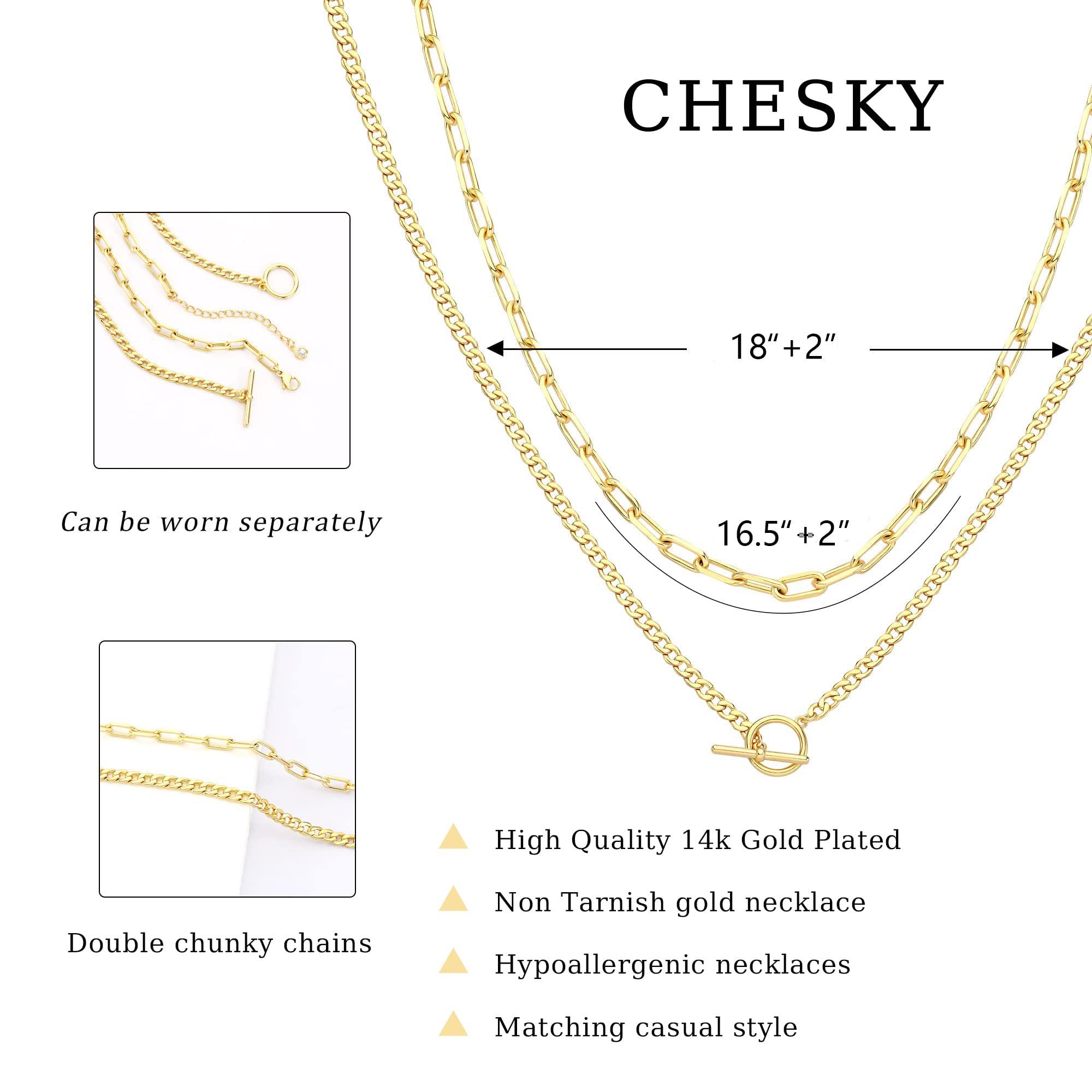 CHESKY Gold Layered Necklaces for Women, 14K Dainty Gold Chain Necklace Women Trendy Cuban Link Paperclip Chain Toggle Clasp Necklace Fashion Chunky Jewelry for Women - Image 5