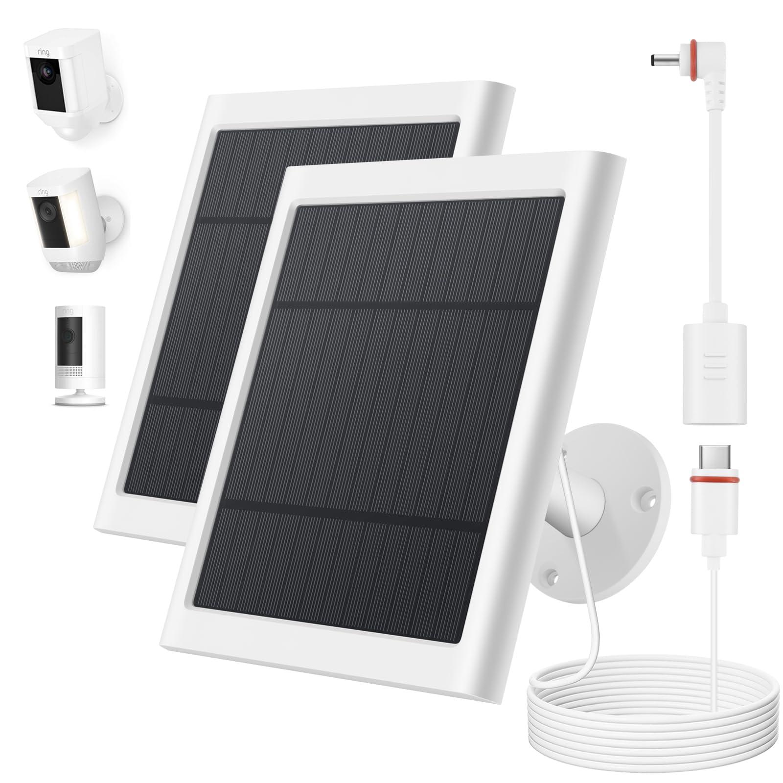 Solar Panel for Ring Camera, 2 Pack 4W Solar Charger Compatible with Spotlight & Stick Up Outdoor Cam Battery, 10ft Long Cable with USB-C to Ring Barrel Plug Adapter