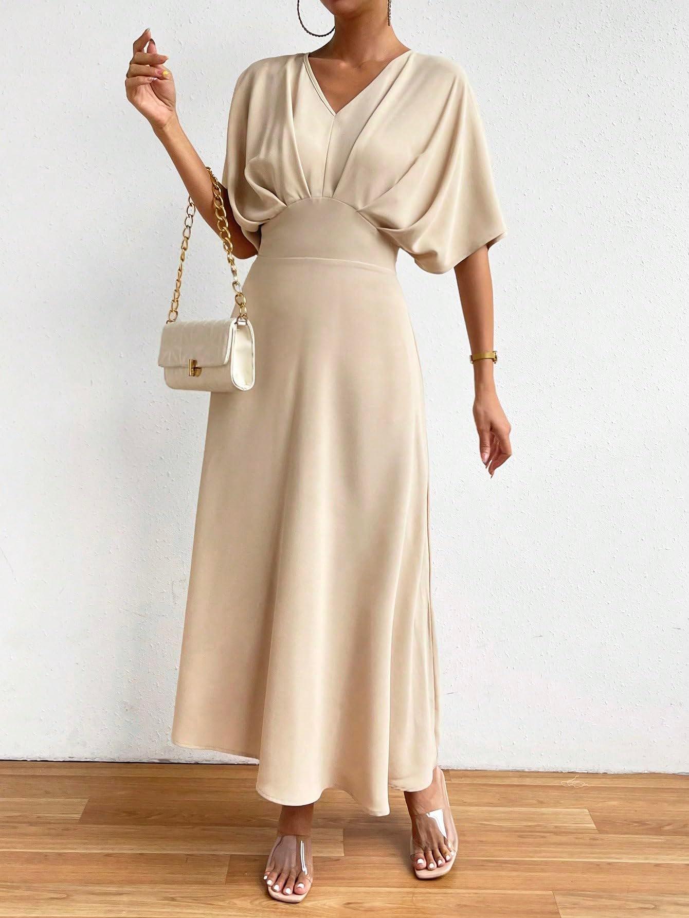 Floerns Women's V Neck Half Sleeve Ruched Cocktail Evening A Line Long Dress - Image 5