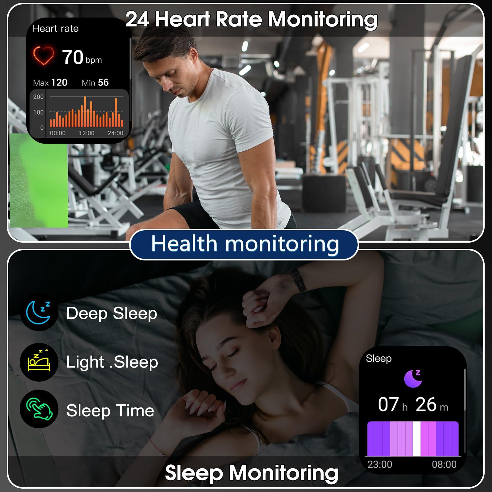 Puqo Smart Watch for Men Women Bluetooth Call, 1.95" HD Touch Screen Fitness Watch with Sleep Heart Rate Monitor, 100+ Sports Modes, IP68 Waterproof Activity Trackers for Android iOS, Black - Image 3