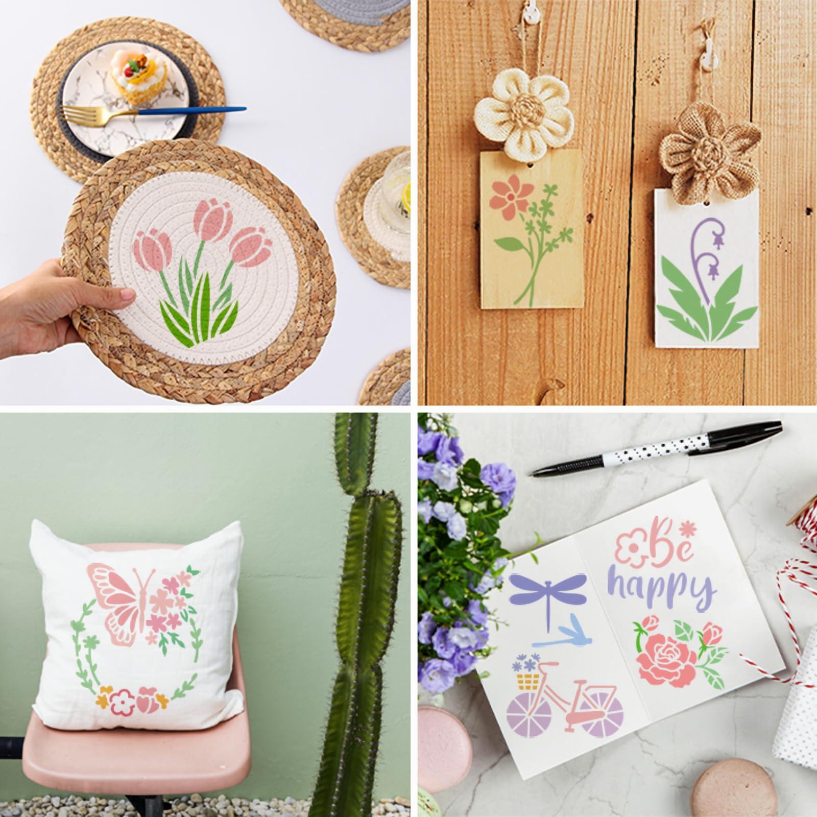 Flower Stencils for Painting, Professional Art Drawing Templates 64PCS 3x3 Clear PET Plastic with Rose Sunflower Patterns for Home Wall Art, Canvas Painting, Furniture Decor and DIY Crafts - Image 3