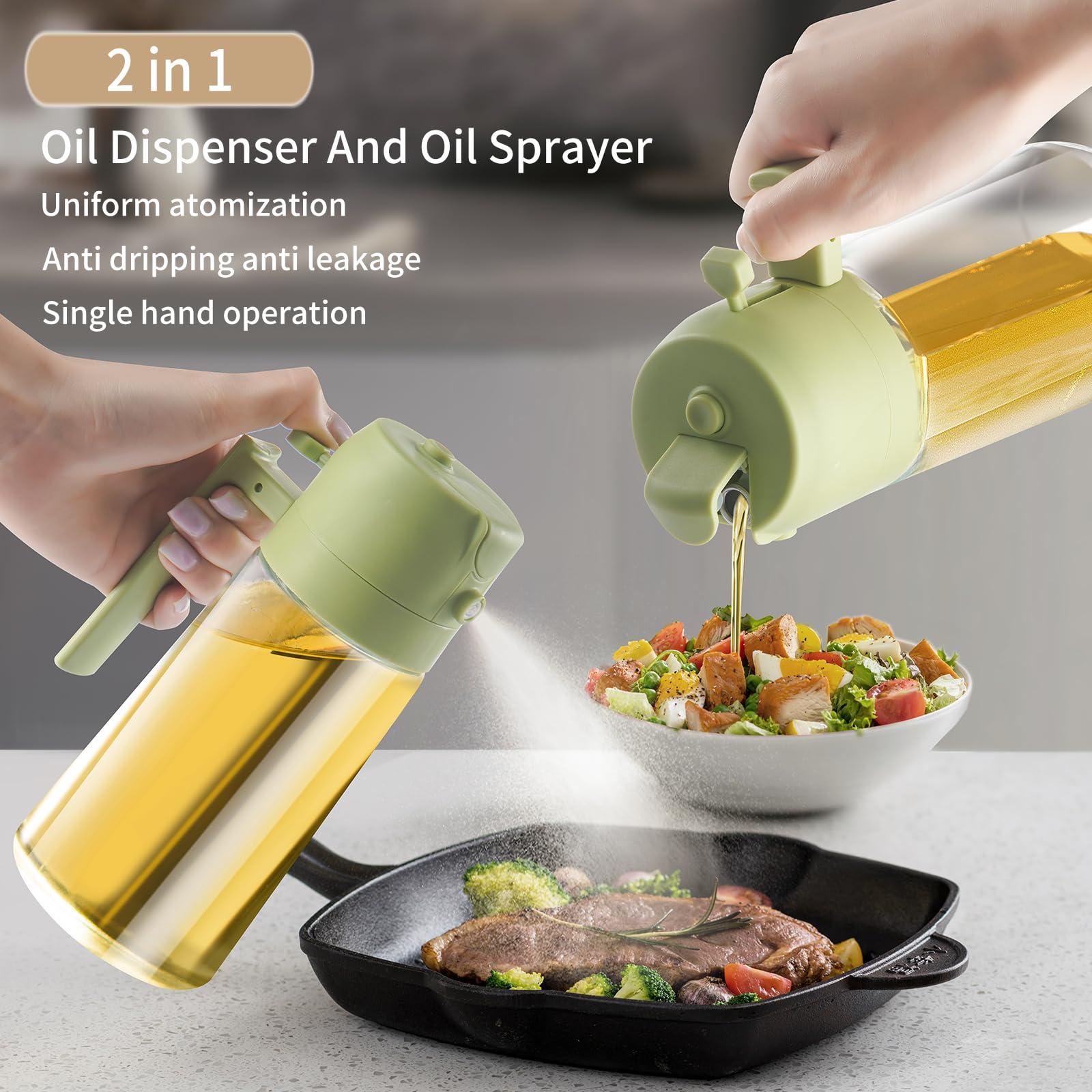 2 in 1 Olive Oil Dispenser and Oil Sprayer Premium Glass Oil Bottle with Non-Drip Spout Oil Mister for Cooking, Kitchen, Salad, Barbecue Green+Black 470ML/ 15.9fl.oz 2pcs - Image 3