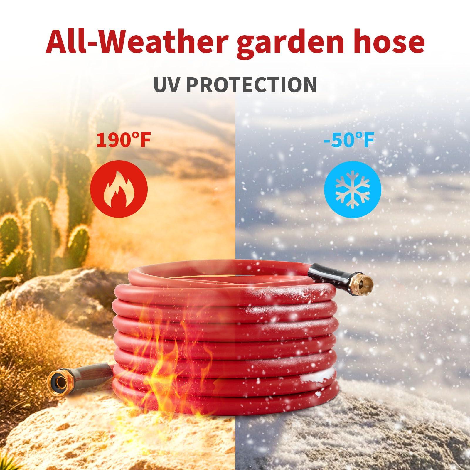Garden Hose 50 ft x 5/8” Hot/Cold Heavy Duty Water Hose,-50°F to 190°F,Burst 600Psi Flexible Upgraded Rubber Hoses,3/4” Solid Fittings for All-weather Outdoor Lawn & Garden - Image 2