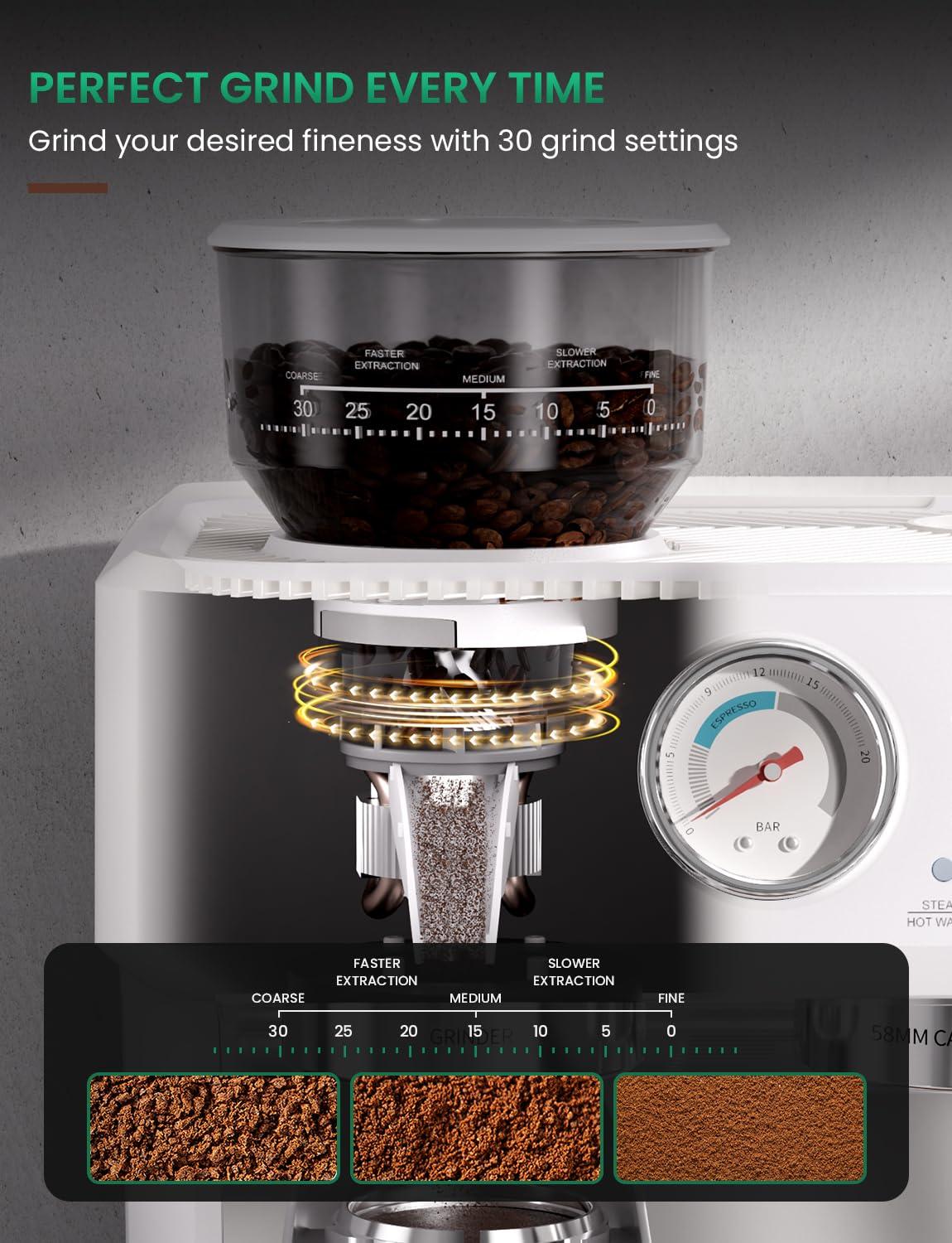COUPLUX Espresso Machine with Grinder, Dual-Boiler&Temperature Adjustable Espresso Coffee Machine 58MM Cafe Espresso Maker with Powerful Steam Wand Beginner Friendly Latte Cappuccino Machines for Home - Image 2