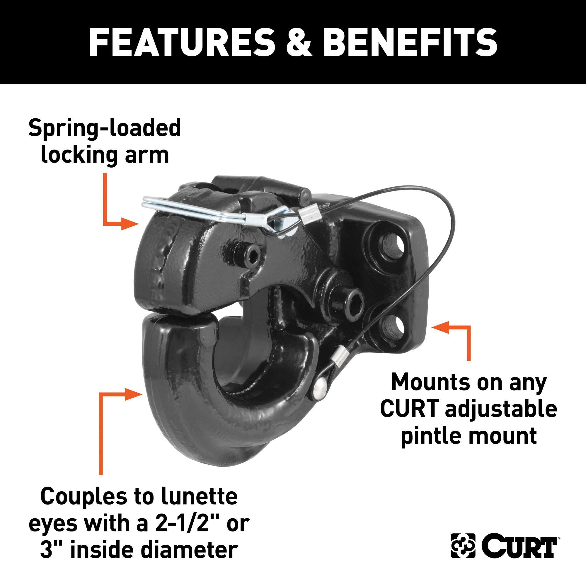 CURT 48215 Pintle Hook Hitch 30,000 lbs, Fits 2-1/2 to 3-Inch Lunette Ring, Mount Required - Image 3