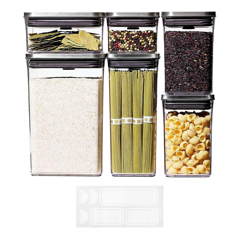 OXO Steel POP Food Storage Container 6-Piece Set with Labels, Grey