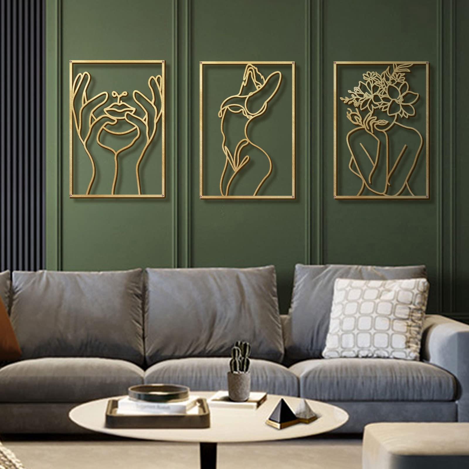 Glamativity 4 Pack Gold Wall Art Décor, Minimalist Décor Single Line Art Wall Décor, Real Metal Wall Art, Woman's Body Shape Abstract Wall Art (Gold Classic Style, M Size 17 x 11.8'') - Image 8