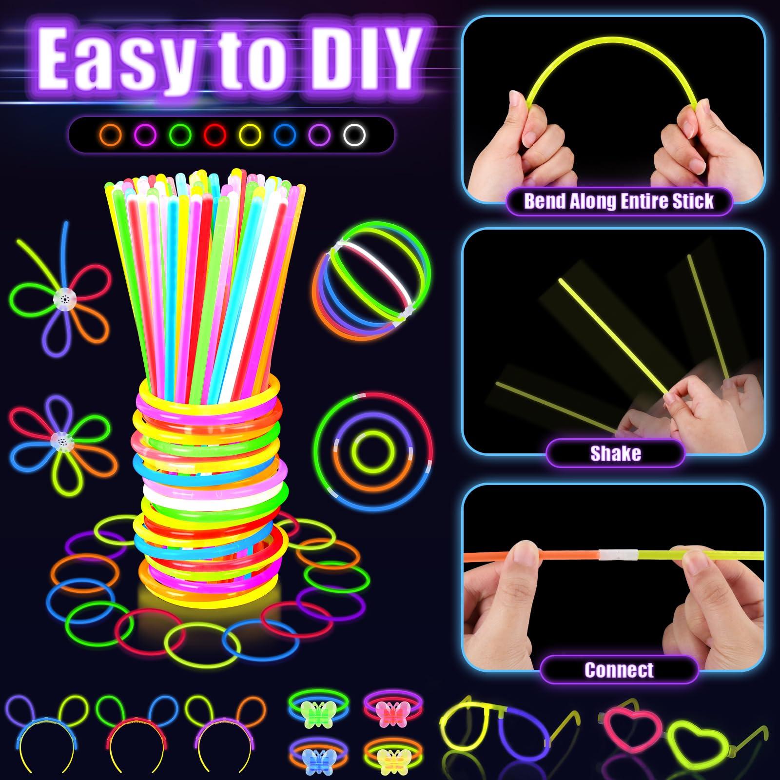 Glow in the Dark Party Supplies for Kids Adults, Light Up Party Favors with 57 LED Light Up Toys, 100 Glow Sticks Bulk DIY Glow Necklaces Glasses Bracelets Headband, Neon Party Supplies & Decorations - Image 3
