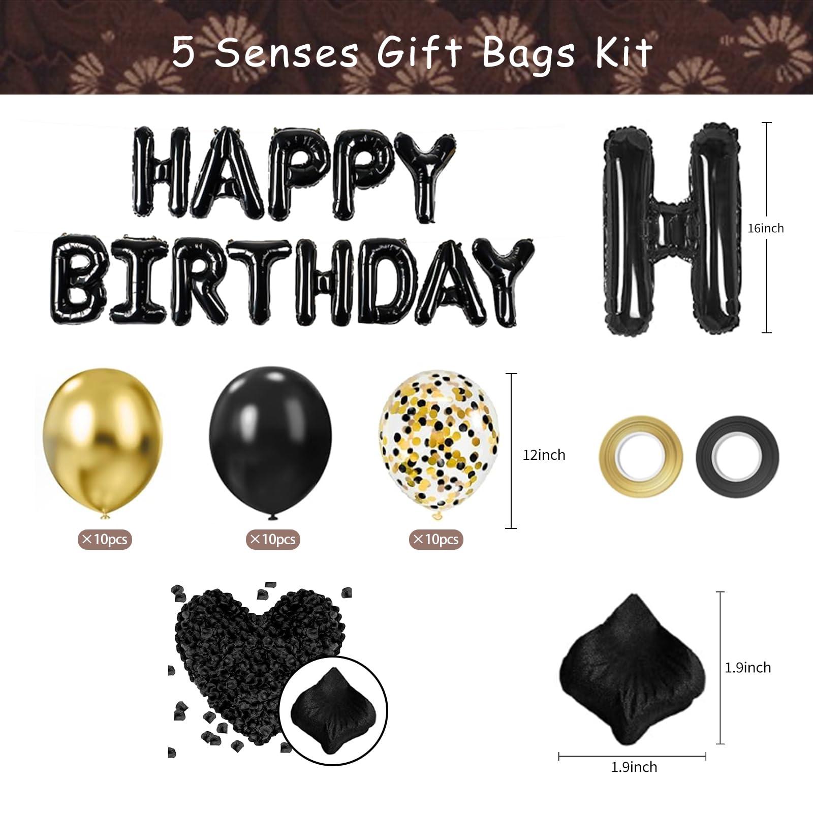 YIXAXKAO 5 Senses Gift Boxes for Him Five Senses Gift Birthday Decorations Black Nesting Gift Boxes With Lids Happy Birthday Banner Balloon for Husband Boyfriend (Black gold) - Image 3