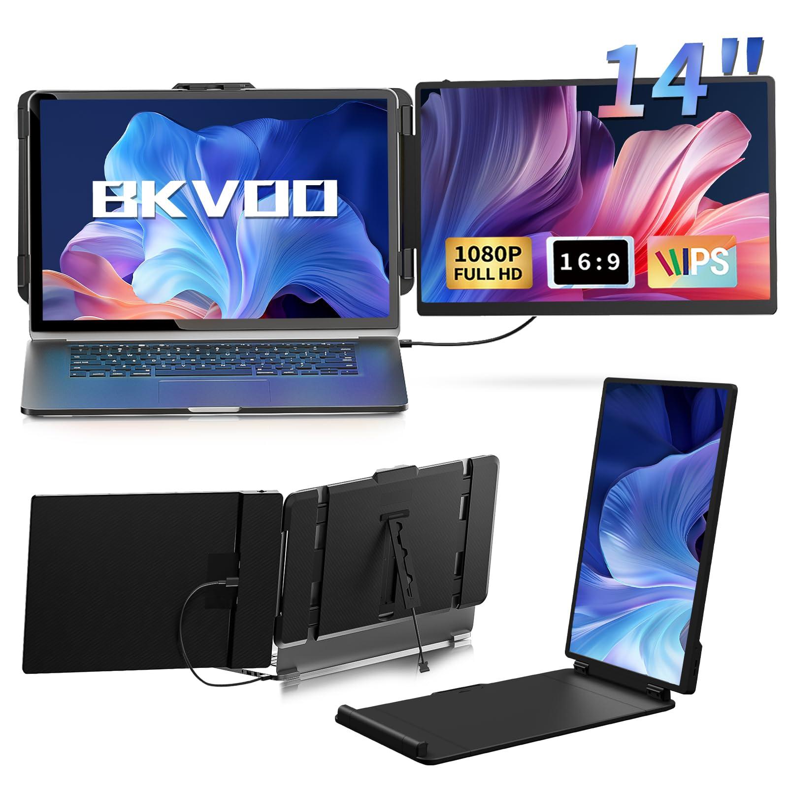 BKVOO Laptop Screen Extender Travel Monitor - 14" Dual Portable Monitor IPS FHD 1080P Travel Work Extra Screen Plug n Paly USB-C HDMI Port Compatible with Wins Mac Chrome Dex Fits 13-17" Laptops