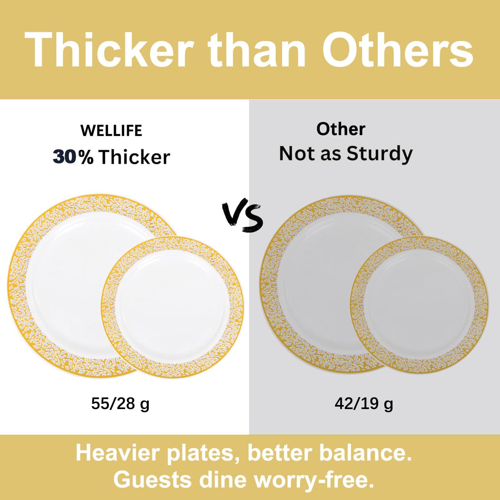 WELLIFE 175Pcs Gold Dinnerware Sets, Include:25 Dinner Plates, 25 Dessert Plates, 25 Paper Napkins, 25 Cups, 25 Plastic Cutlery Set - Image 4