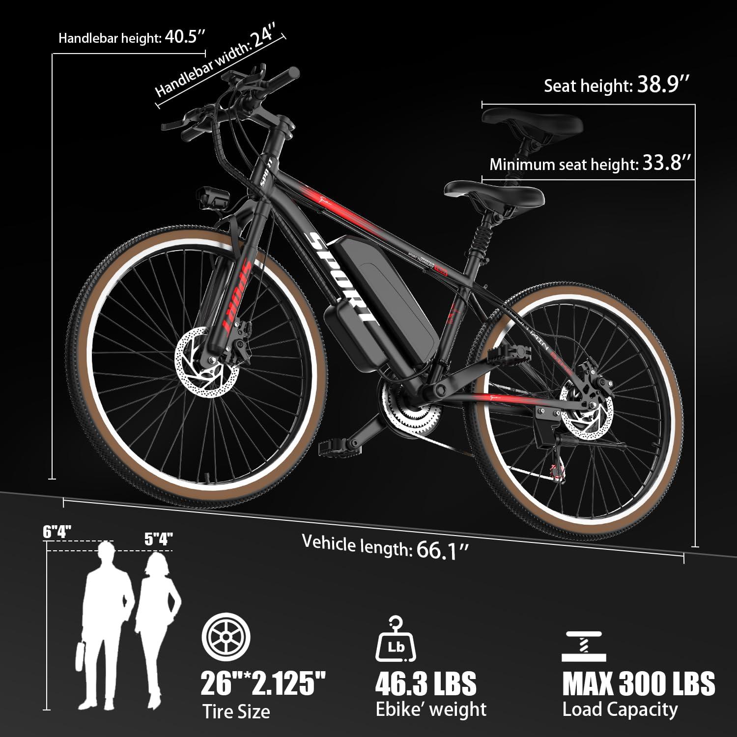 ASKGO G26 Electric Bike for Adults, 26" Electric Mountain Bike with 500W Peak Brushless Motor, Max 45Miles 25MPH Electric Bicycles, Removable Battery, Ebike for Adults 21-Speed Front Suspension - Image 8