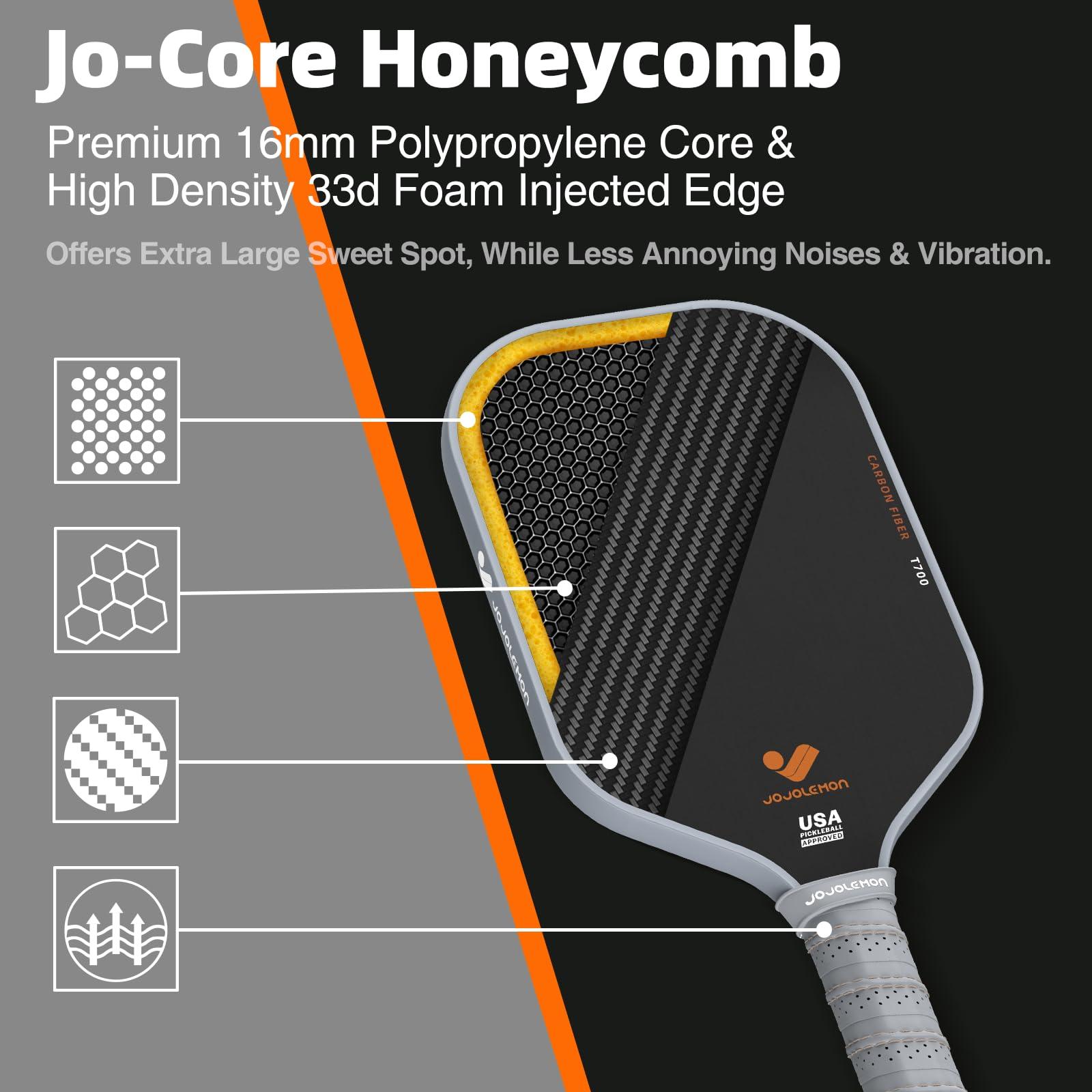 JOJOLEMON Pickleball Paddles, Carbon Fiber Pickleball Paddle with a 16mm Shark Power Polymer Core, The Pickleball Rackets Designed for Ultimate Spin & Consistency - Image 3