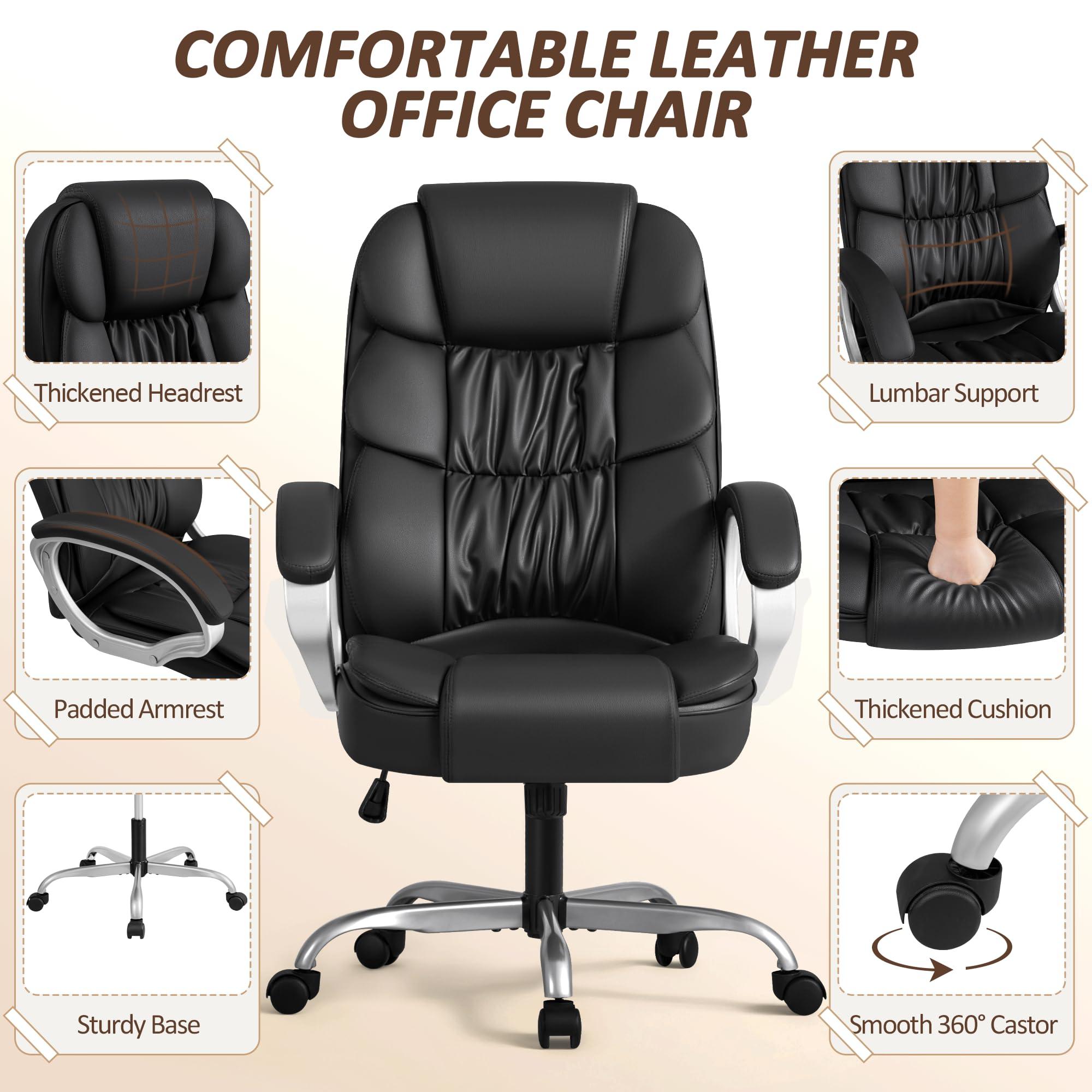 Homall Office Chair High Back Computer Desk Chair, PU Leather Adjustable Height Modern Executive Swivel Task Chair with Padded Armrests and Lumbar Support (Black) - Image 6