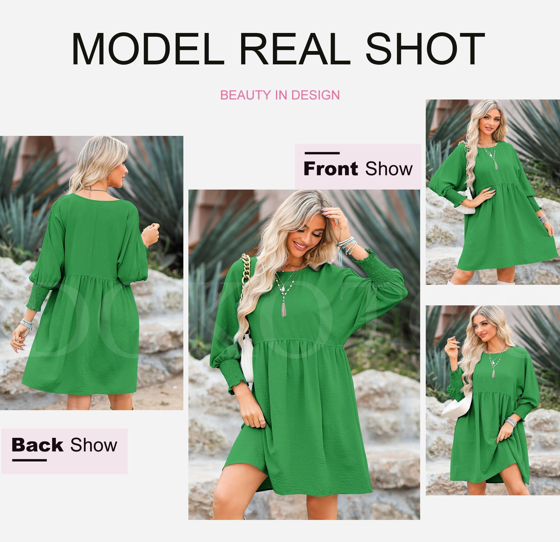 Dokotoo Womens Summer Spring Dresses Casual Tunic Dress Short Sleeve Crew Neck Flowy Swing Mini Dress - Image 4