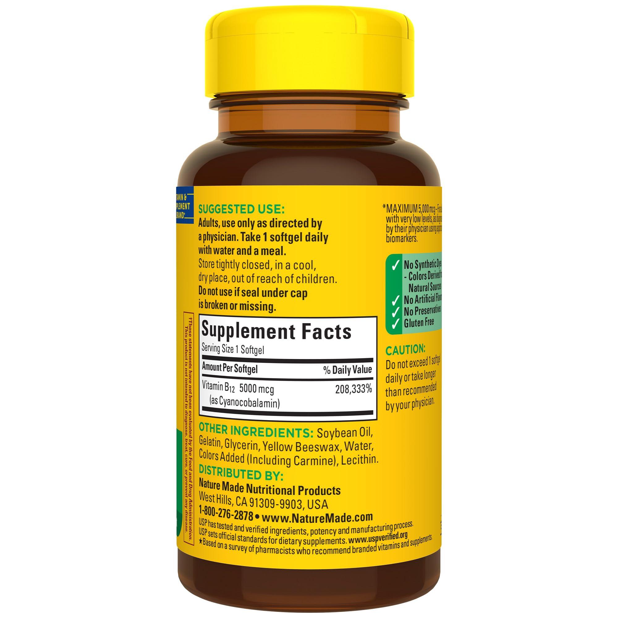 Nature Made Maximum Strength Vitamin B12 5000 mcg, Dietary Supplement for Energy Metabolism Support, 60 Softgels, 60 Day Supply - Image 8