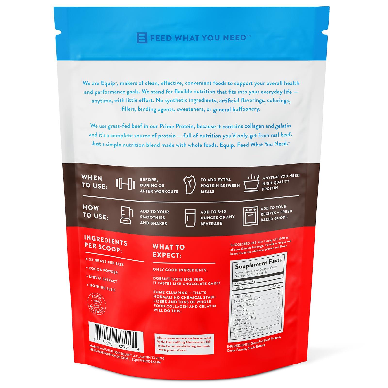 Equip Foods Prime Protein Powder | Clean, Grass Fed Beef Protein Isolate | Carnivore Protein Powder | Paleo, Keto Friendly | Gluten, Dairy Free | Helps Build & Repair Tissue | 30 Servings, Chocolate - Image 7