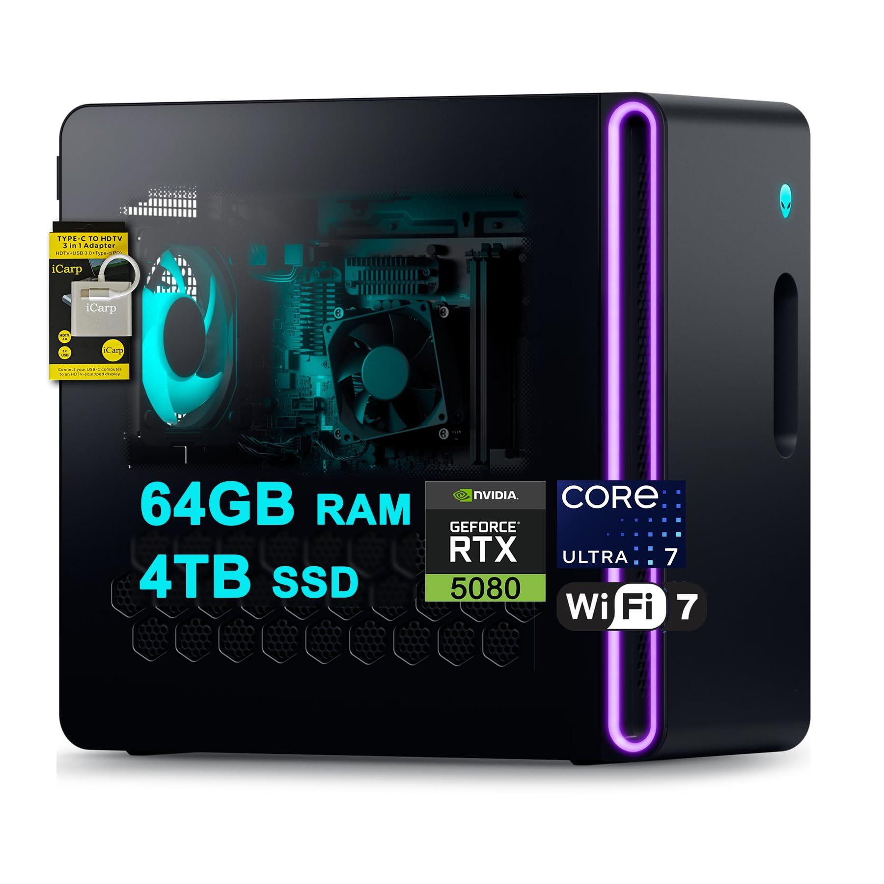 Dell Alienware Aurora ACT1250 Gaming Desktop Intel 20-core Ultra 7 Series 2 265F (Up to 13 Tops) 64GB RAM 4TB SSD GeForce RTX 5080 16GB GDDR7 Wi-Fi7 1000W PSU for Gaming AI PC Win11 ICP Hub/AI PC