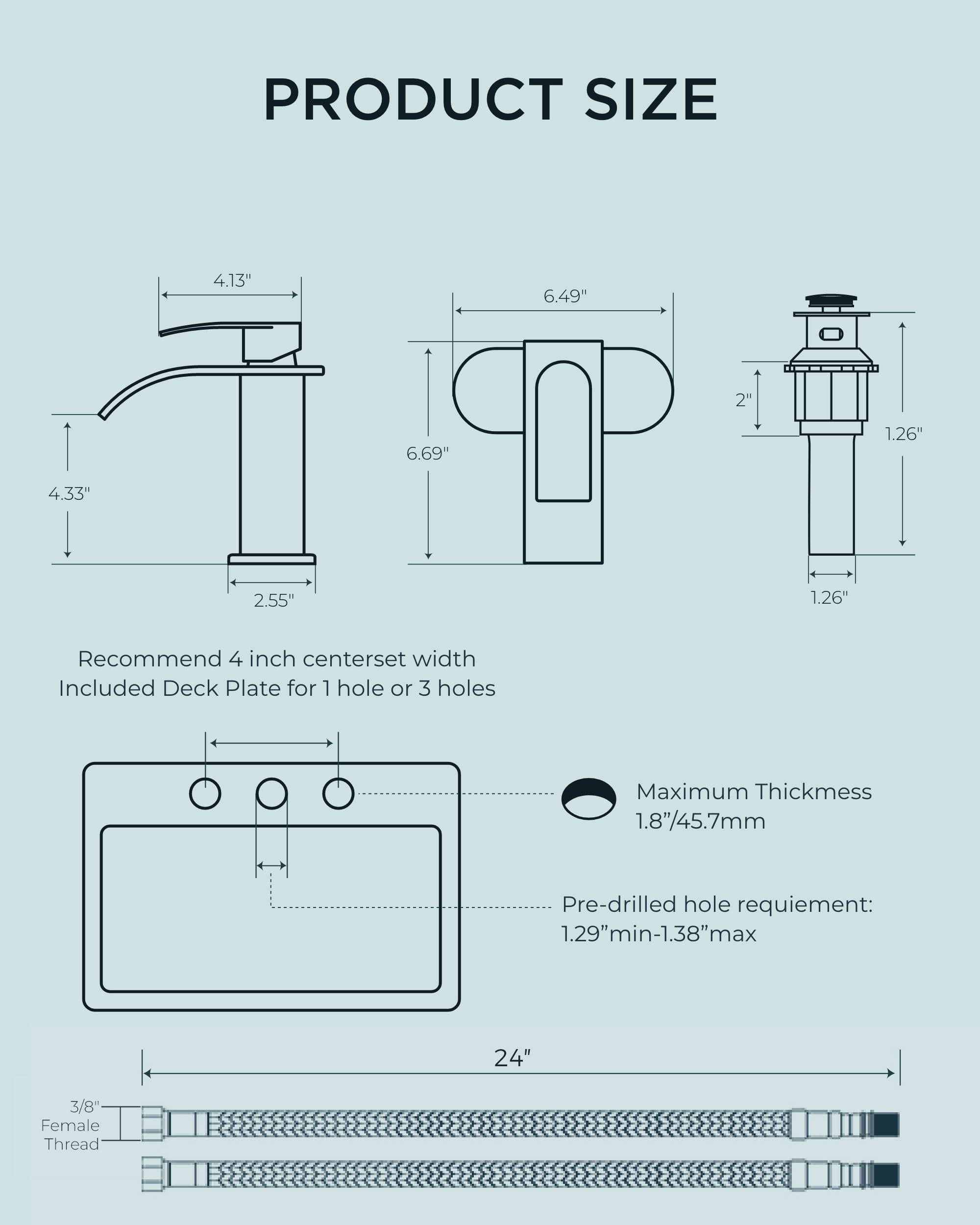FORIOUS Waterfall Bathroom Faucet 1 Hole, Brushed Nickel Single Handle Bathroom Sink Faucets for 1 or 3 Hole with Deck Plate, Metal Pop up Drain, cUPC Hoses for Vanity, Basin, Rv, Lavatory Sink - Image 3