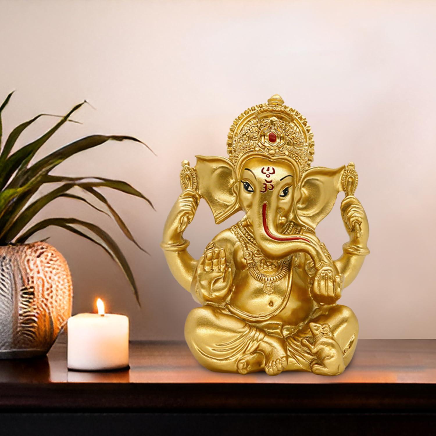 Hindu Ganesha Statue Diwali Decor - India God Lord Ganesh Ganpati Indian Idol Home Office Temple Mandir Puja Decor Altar Yoga Meditation Room Altar Shrine Kit Wedding Return Gift - Image 3