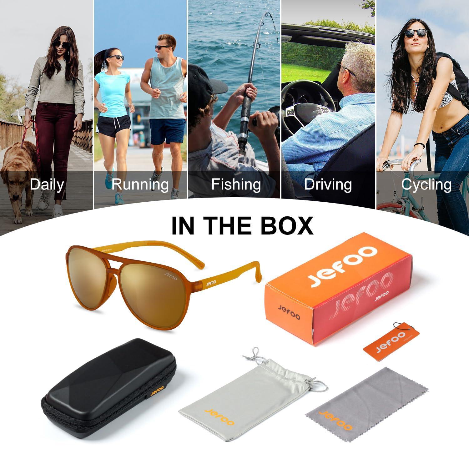 Jefoo Polarized Aviator Sunglasses for Women Men Retro Trendy Sports Sunglasses for Outdoor UV400 Protection - Image 8