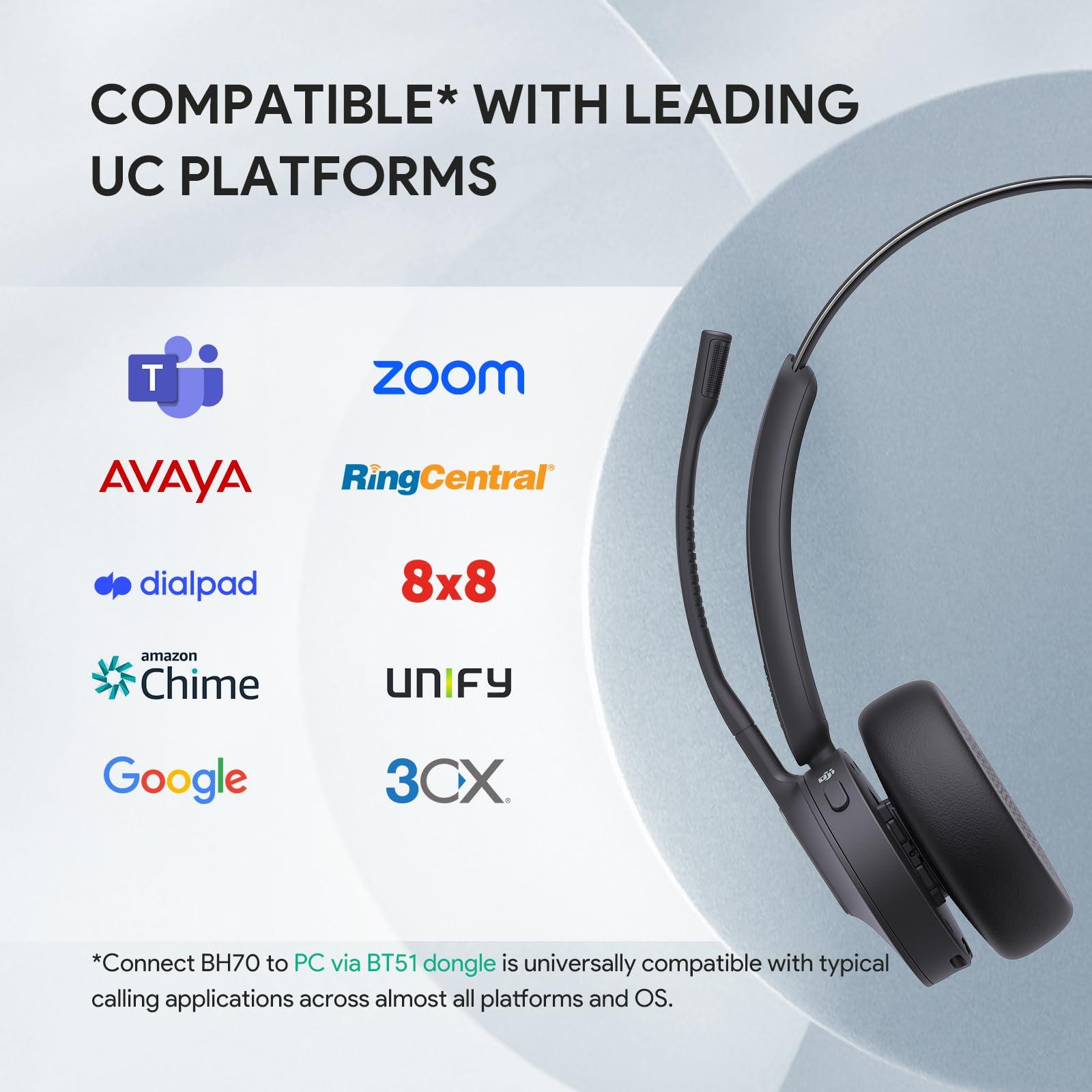 Yealink BH70 Mono Wireless Bluetooth Headset with Microphone for Work, up to 35h Talking Battery Life, 3-Mic Noise Cancellation, 91g Lightweight Microsoft Teams Certified Work Headsets for PC - Image 6