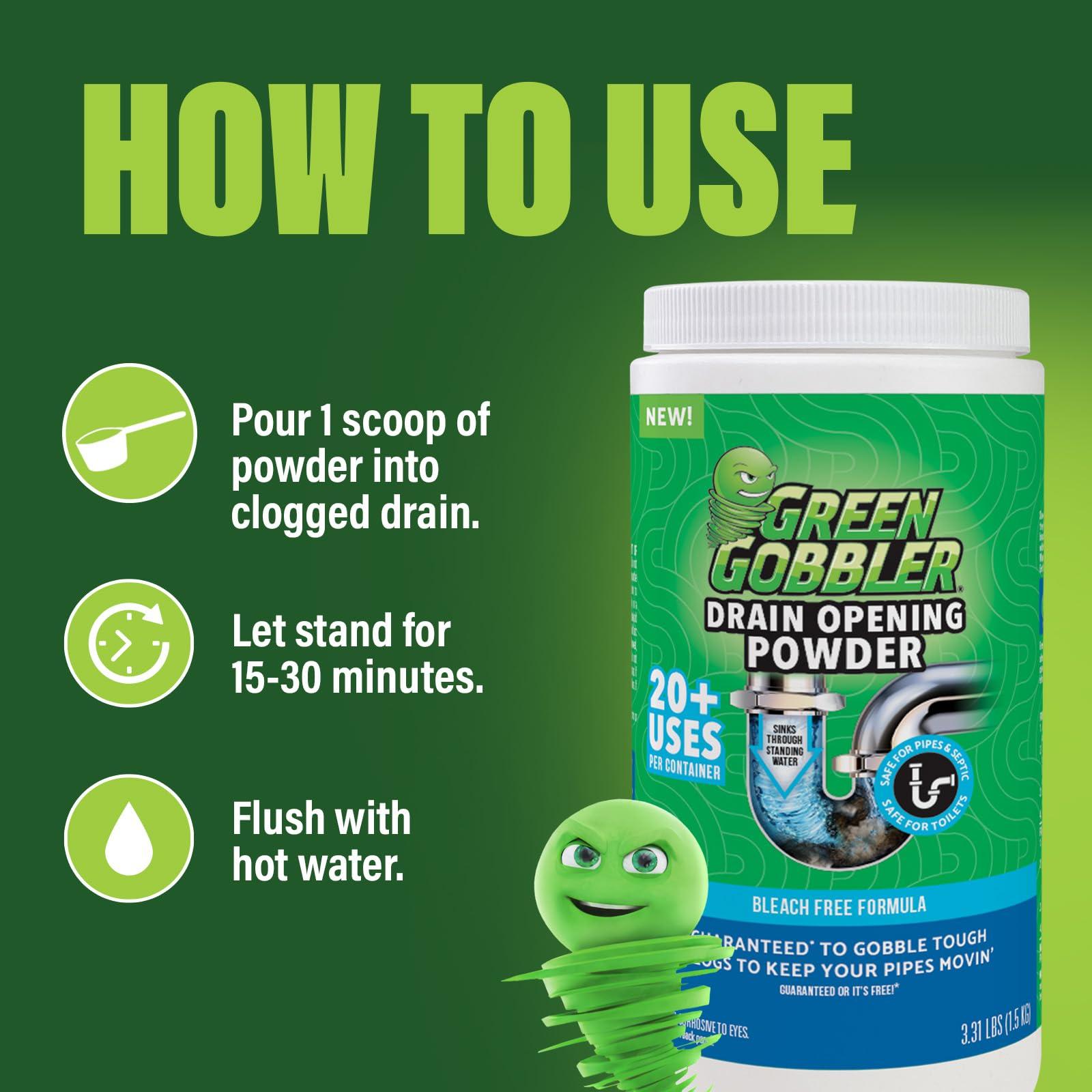 Green Gobbler Drain Clog Remover & Drain Cleaner Powder, 20+ Treatments, Maintenance Breaks Down Grease, Paper, Fat & Oil, Septic Safe - Image 3