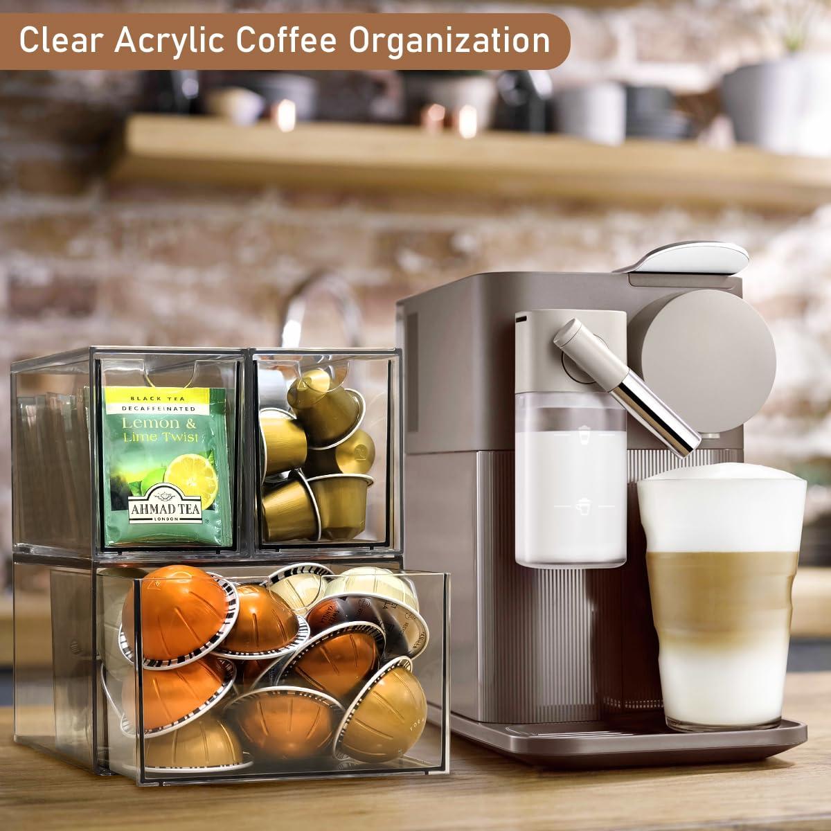 KAIDELI 3 Acrylic Coffee K Cup and Tea Bag Organizer, Coffee Pod Drawer Holders, Stackable Accessories Tea Organizers and Storage for Kitchen Multi Organizers-Clear - Image 2