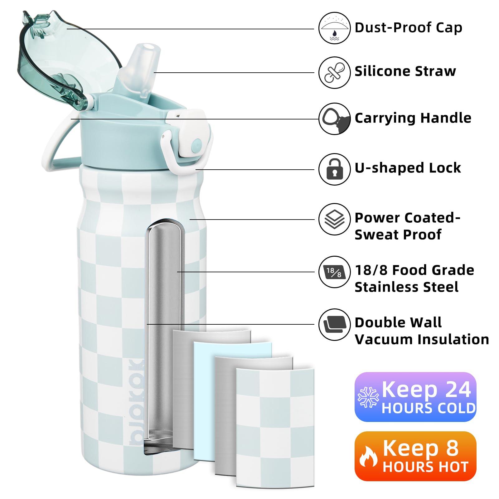 BJPKPK Stainless Steel Insulated Water Bottle With Straw Lid 18oz Reusable Metal Thermos Bottles Keep Cold And Hot,Plaid - Image 4
