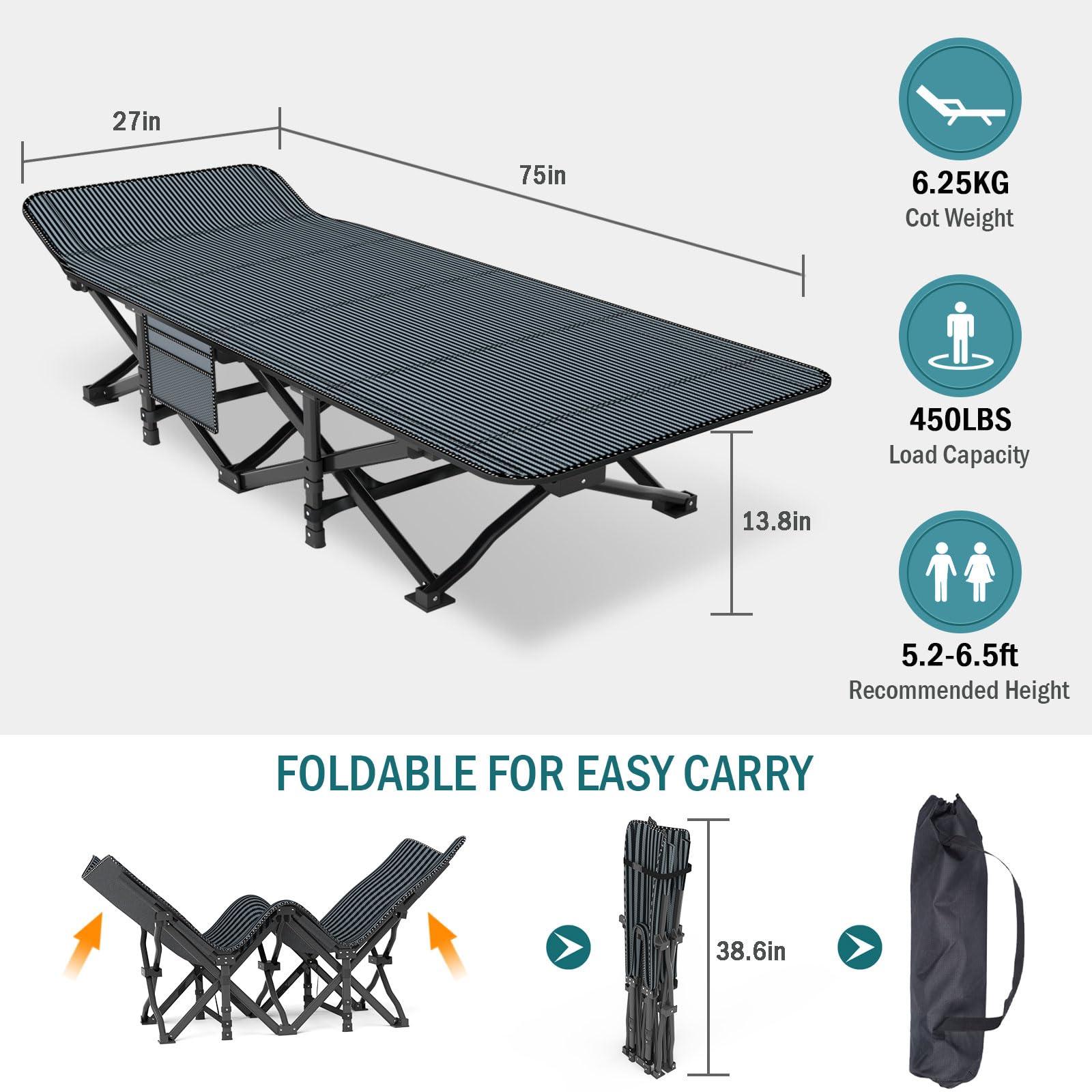 Mopaicot Camping Cot for Adults, Folding Bed with Comfortable Cushion, Tent Portable Sleeping Bed with Carry Bag for Camp Office Use Outdoor Cot Bed for Traveling Supports 450 lbs - Image 2