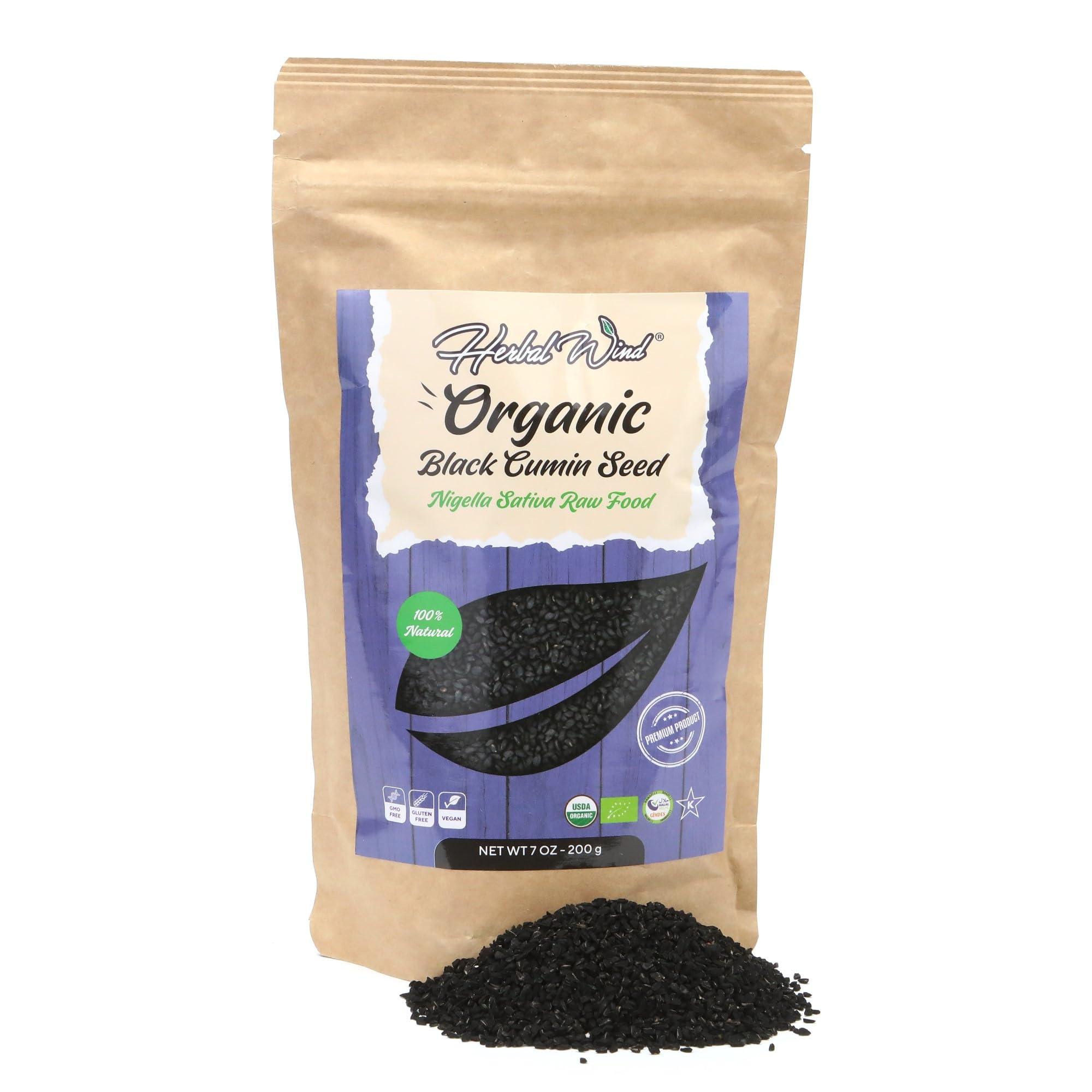 Herbal Wind Black Cumin Seed - Organic Nigella Seeds, 7 Oz (200 Gr) Premium Grade%100 Natural, Freshly Packed Nigella Sativa Raw Food & Organic Seeds | Vegan, Non-GMO, Gluten Free