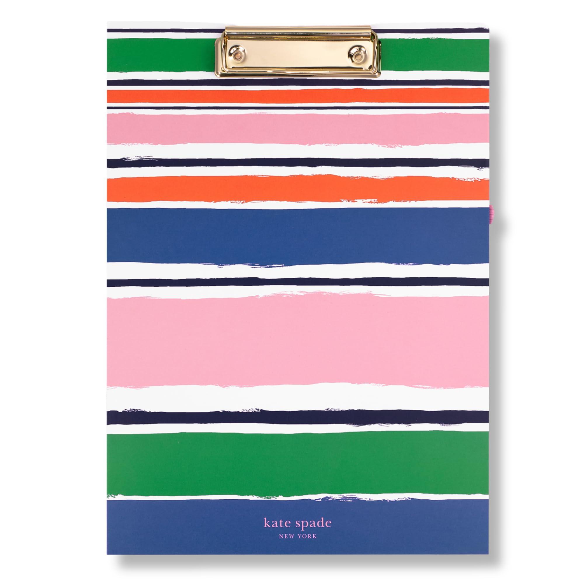 kate spade new york A4 Clipboard Folio with Low Profile Clip, Professional Padfolio Includes Lined Notepad, Pen Loop, and Pocket, Ocean Stripe - Image 3