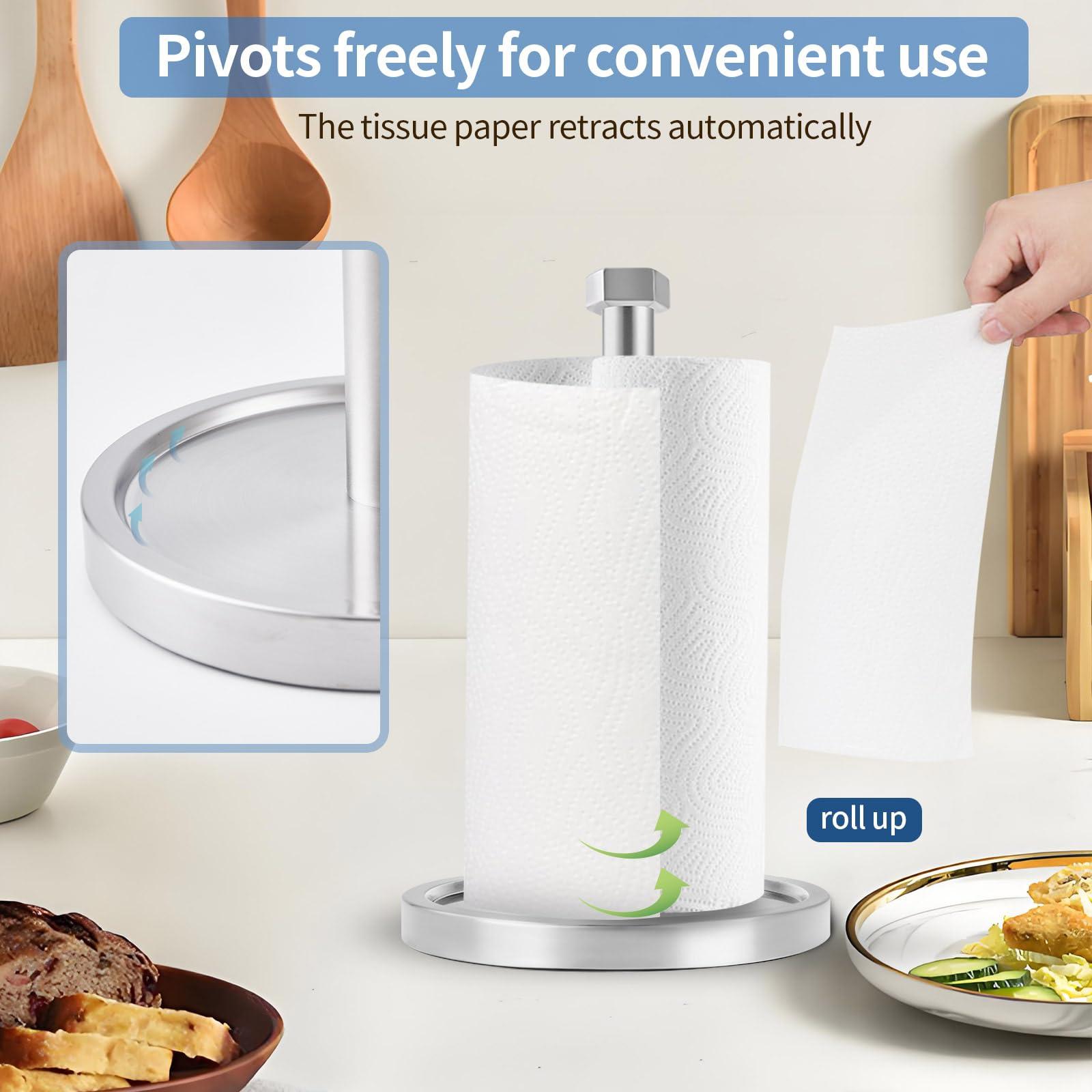 Beser·Win Paper Towel Holder Countertop, Stainless Steel Paper Towel Holder -Weighted Base, One-Handed Tear, Black Kitchen Roll Holder, Non-Slip Protect The countertop-New Silver - Image 6