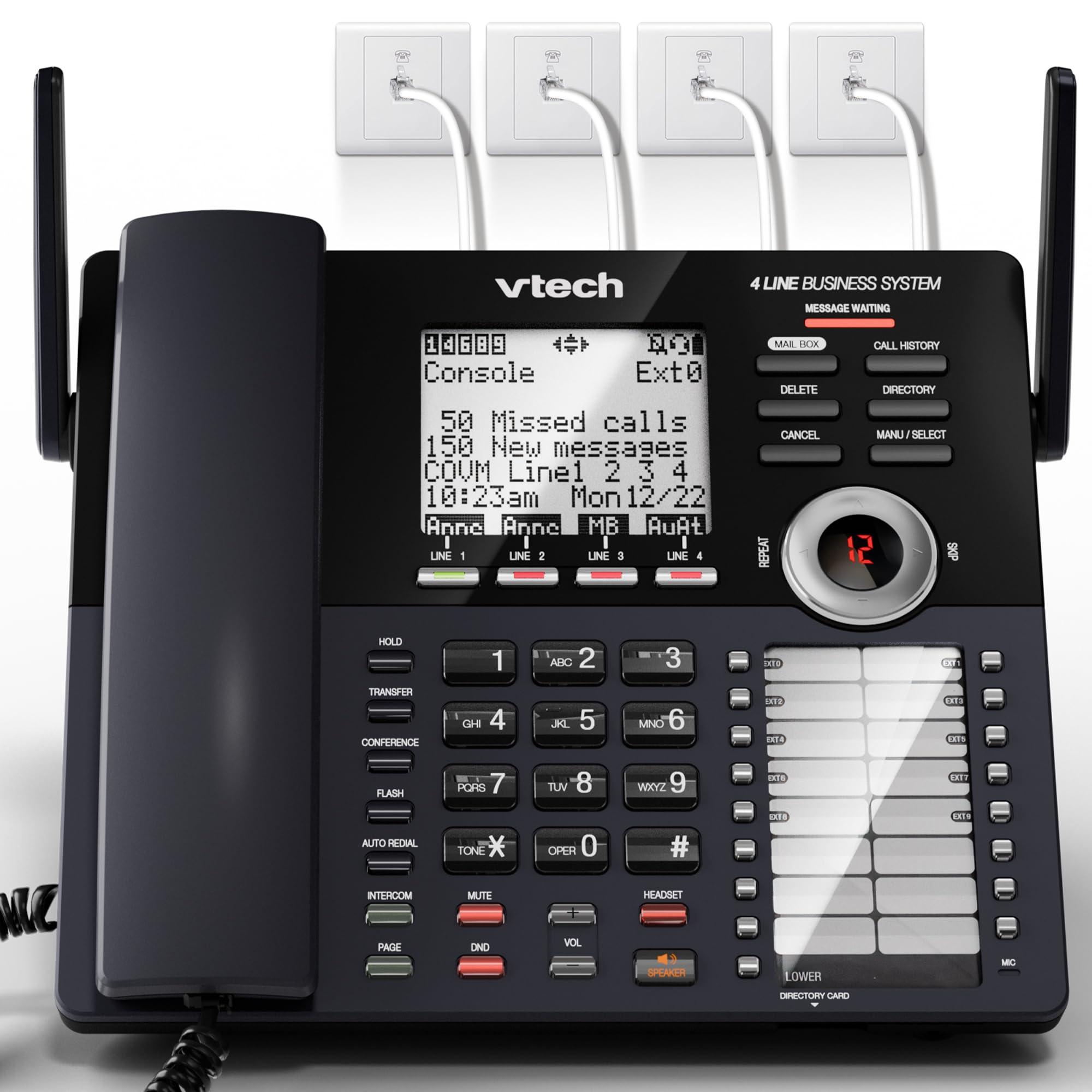 VTech AM18447 Main Console 4-Line Expandable Small Business Office Phone System with Answering Machine, Intercom, Auto Attendant & Music on Hold, Black