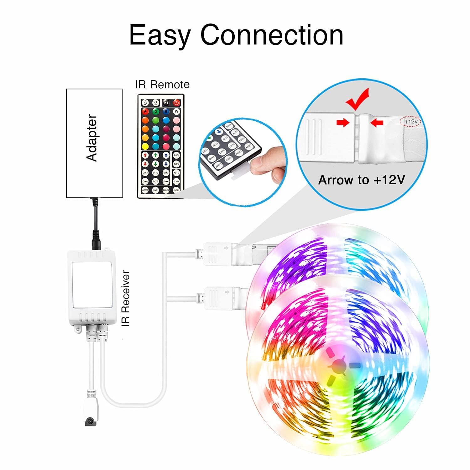 VOLIVO 100ft RGB Led Strip Lights, Color Changing Led Light Strips Kit with 24 Keys IR Remote Control, Music Sync Lighting for Bedroom, Room, Home - Image 7