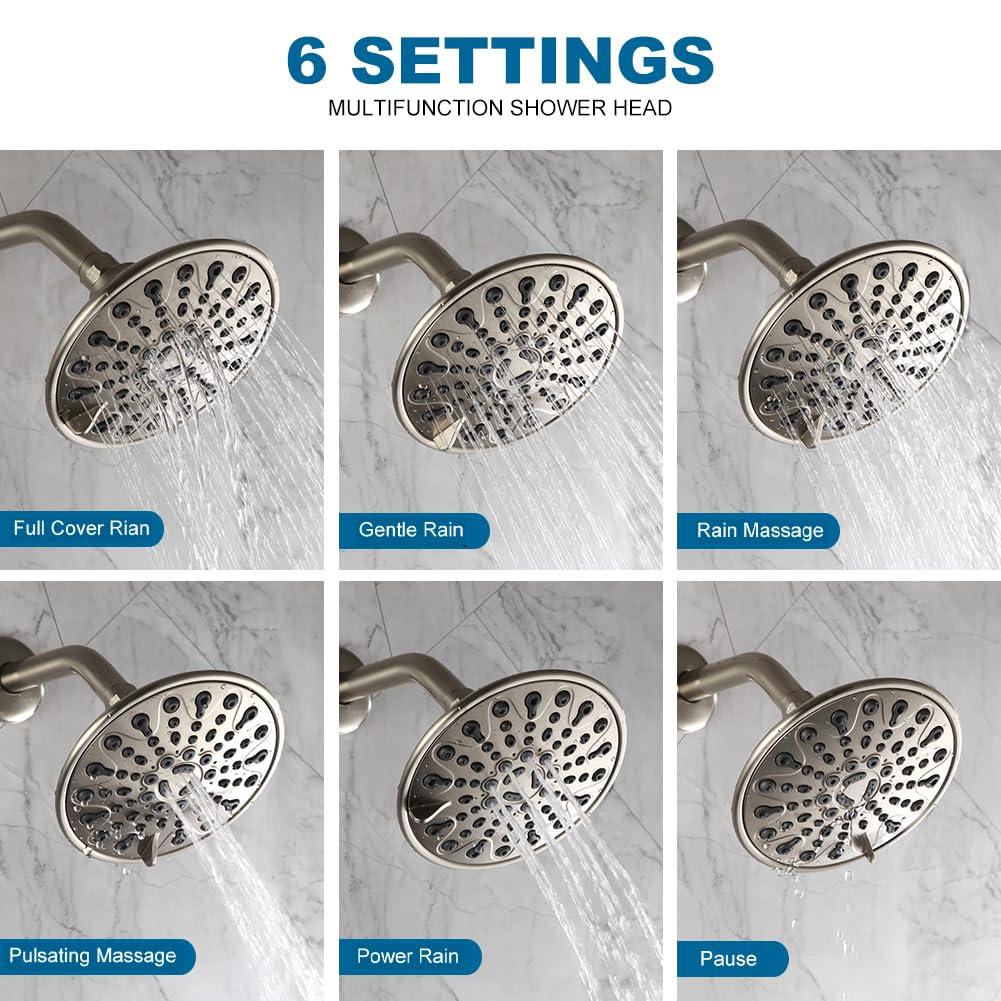 POP SANITARYWARE Shower Faucet Set Brushed Nickel, Bathroom Rain Mixer Shower System, 6 Inch Shower Head and Handle Set, Single Function Shower Trim Kit with Rough-in Valve - Image 6