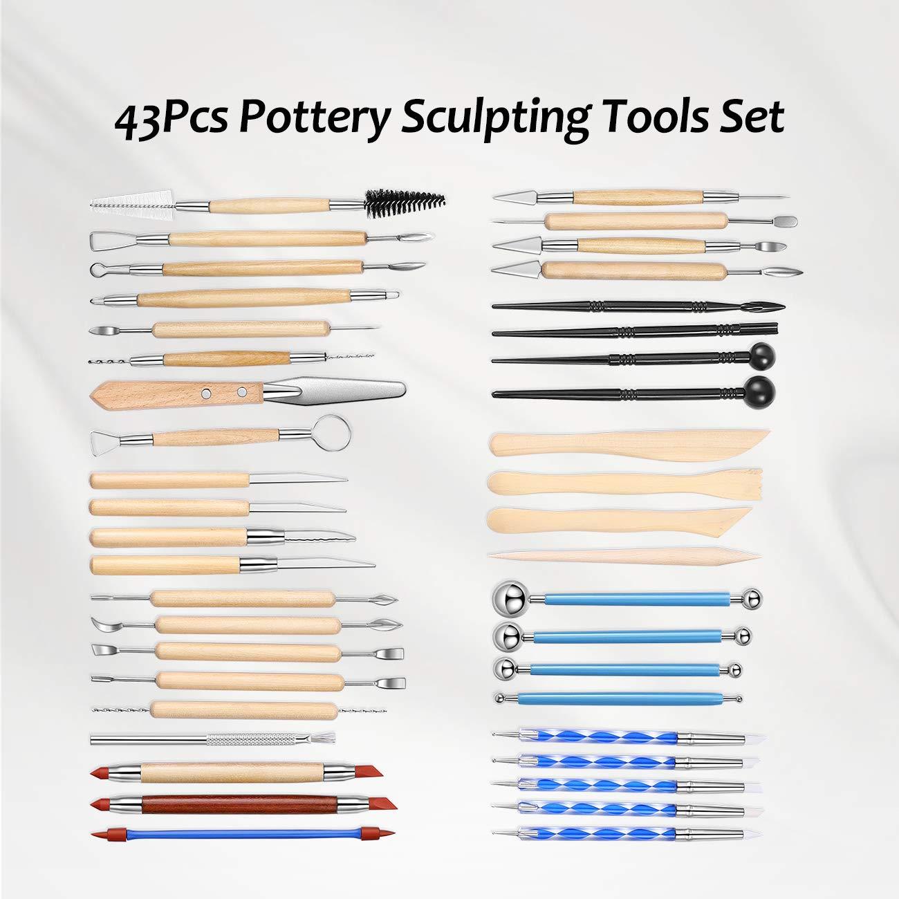 ISSEVE Pottery Clay Sculpting Tools 43Pcs Double Sided Ceramic Clay Carving Tool Set with Upgrade Stand-Up Design Carrying Case for Beginners Professionals School Student Pottery Modeling Smoothing - Image 6