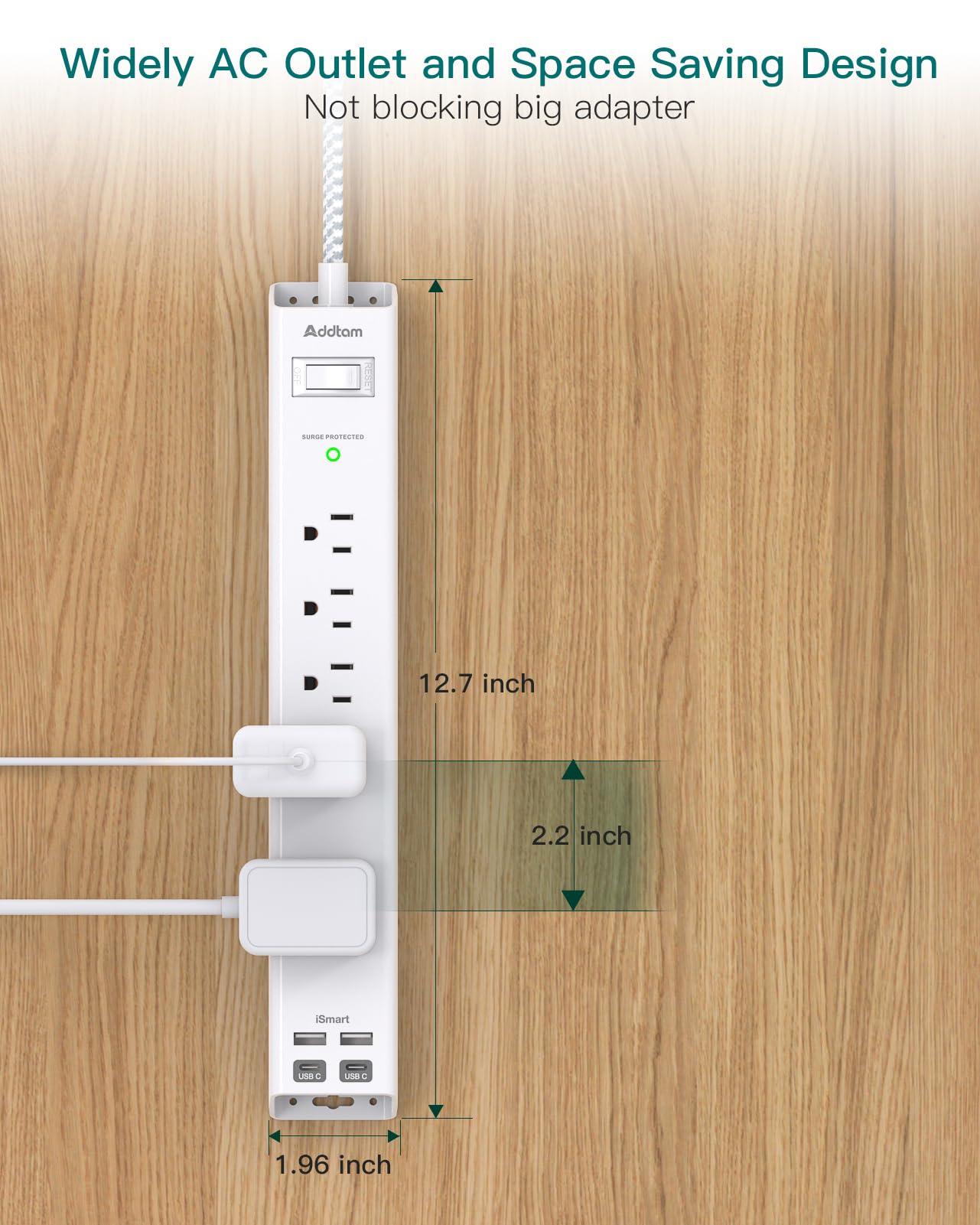 2 Pack Surge Protector Power Strip - 5 Widely Spaced Outlets 4 USB Ports, 5Ft Extension Cord, Flat Plug, Wall Mount Outlet Extender, Desk Charging Station for Home Office College Dorm Room Essentials - Image 7