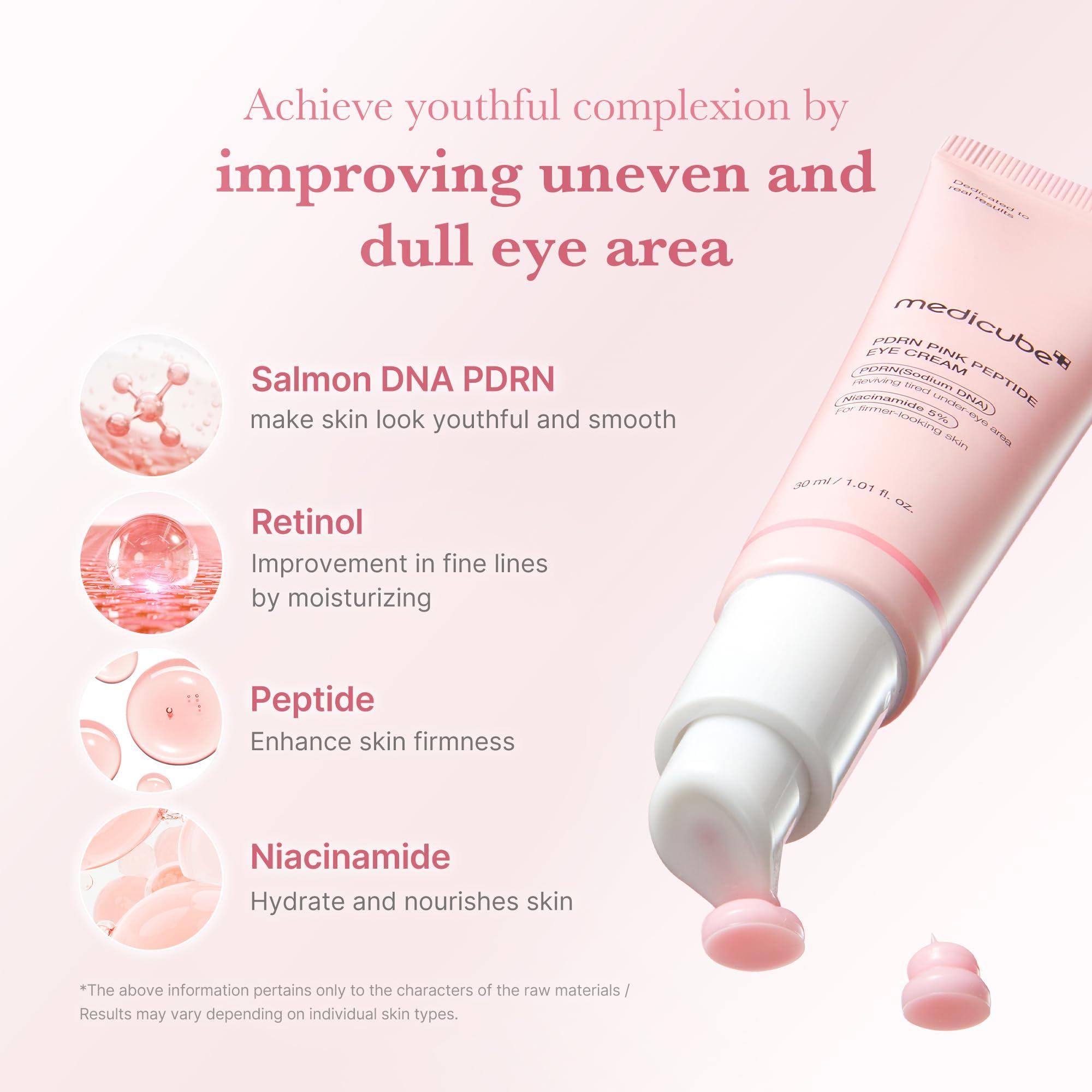 medicube Salmon DNA PDRN Pink Peptide Eye Serum with Niacinamide and 99% Purity Retinol for Fine Lines, Uneven Skin Tone, Korean Skin Care 1.01fl.oz - Image 3