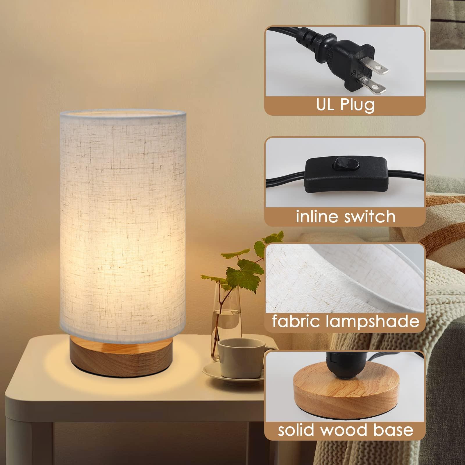 Small Bedside Night Table Lamp for Bedroom, Minimalist Nightstand Lamp with Round Fabric Linen Shade, Study Reading Desk Lamp for Kids Room, Living Room, College Dorm, Home, Office - Image 5