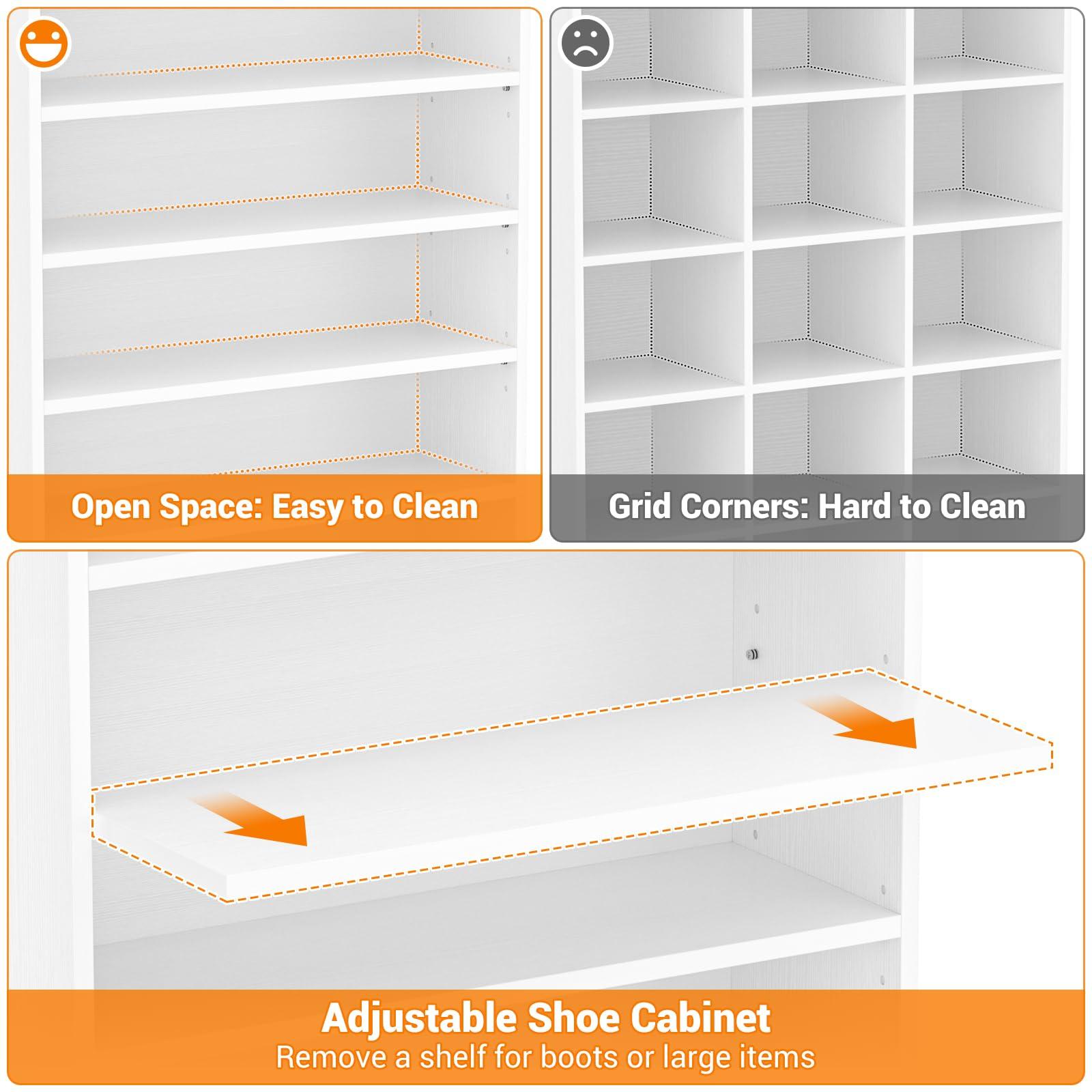 Homieasy Tall Shoe Cabinet, 9-Tier Shoe Storage Cabinet with Adjustable Shelves, Freestanding Wood Shoe Rack Organizer Cabinet for Closet, Entryway, Holds 40-45 Pairs, White - Image 5