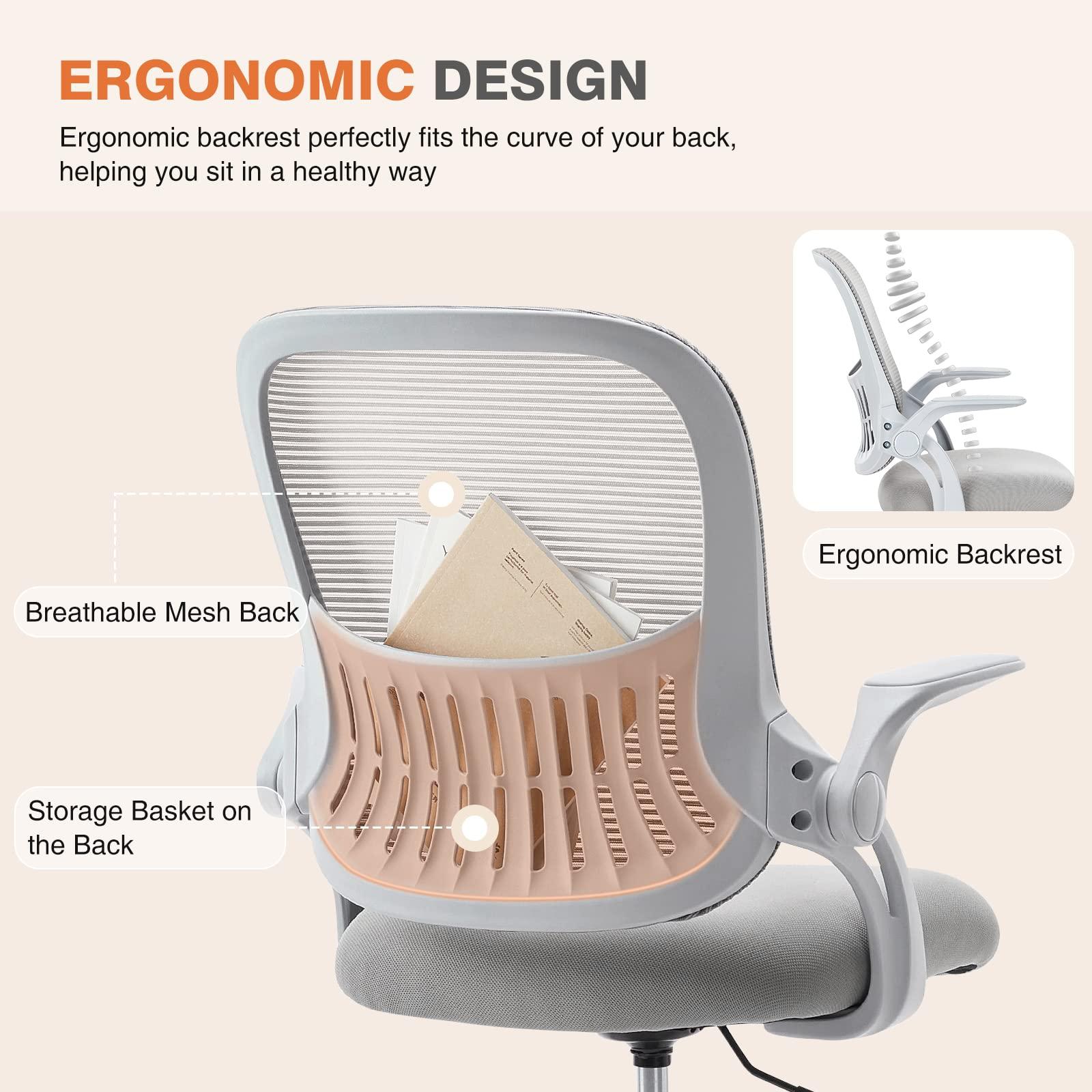 Sweetcrispy Office Computer Desk Chair, Ergonomic Mid-Back Mesh Rolling Work Swivel Task Chairs with Wheels, Comfortable Lumbar Support, Comfy Flip-up Arms for Home, Bedroom, Study, Student, Black - Image 5