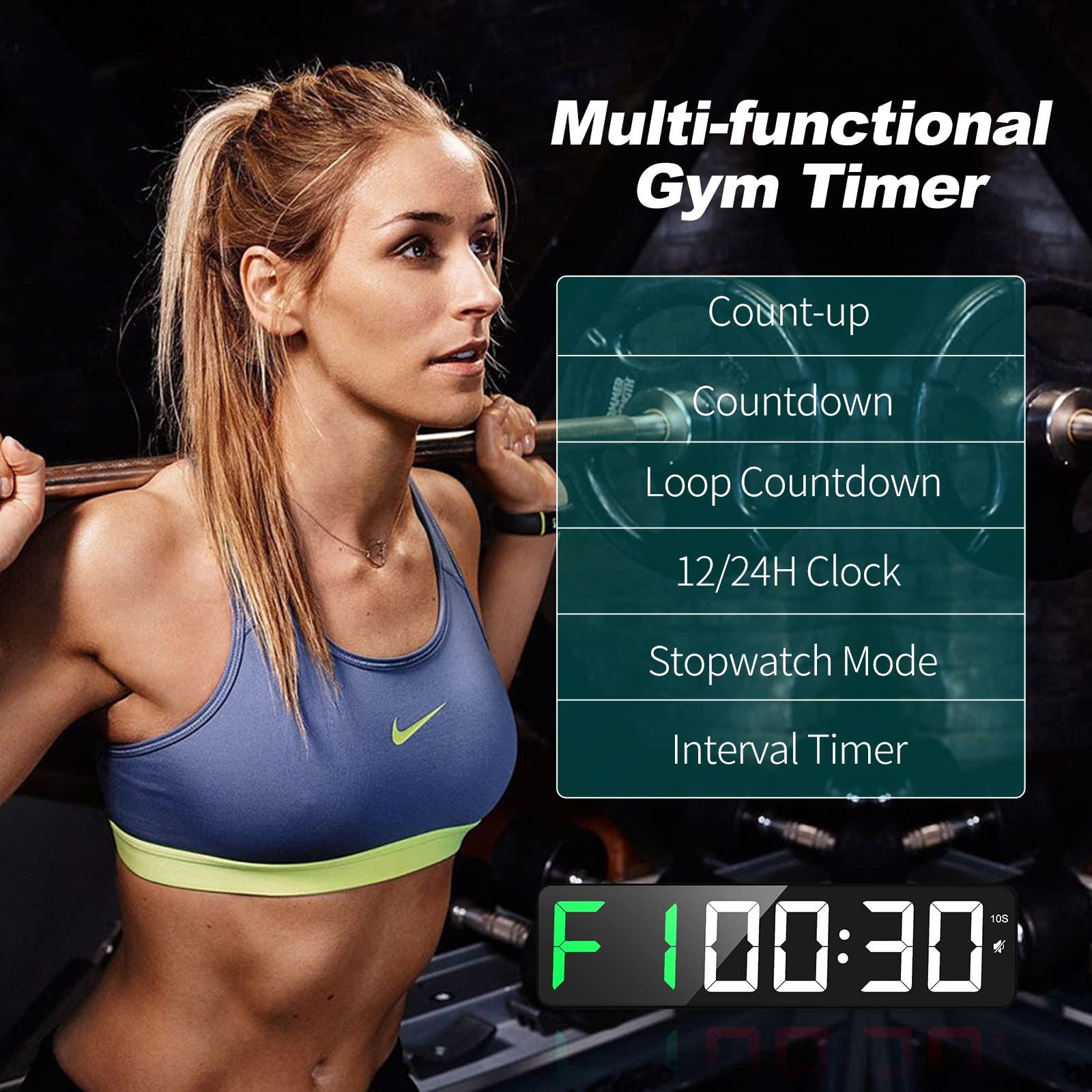 Gym Timer 15" Large LED Display Wall Clock | Interval Workout | Countdown & Up | Stopwatch | 12 Adjustable Volume | 3 Installation Ways | Digital Timer for Fitness Home Garage Gym and Outdoor Sport - Image 4