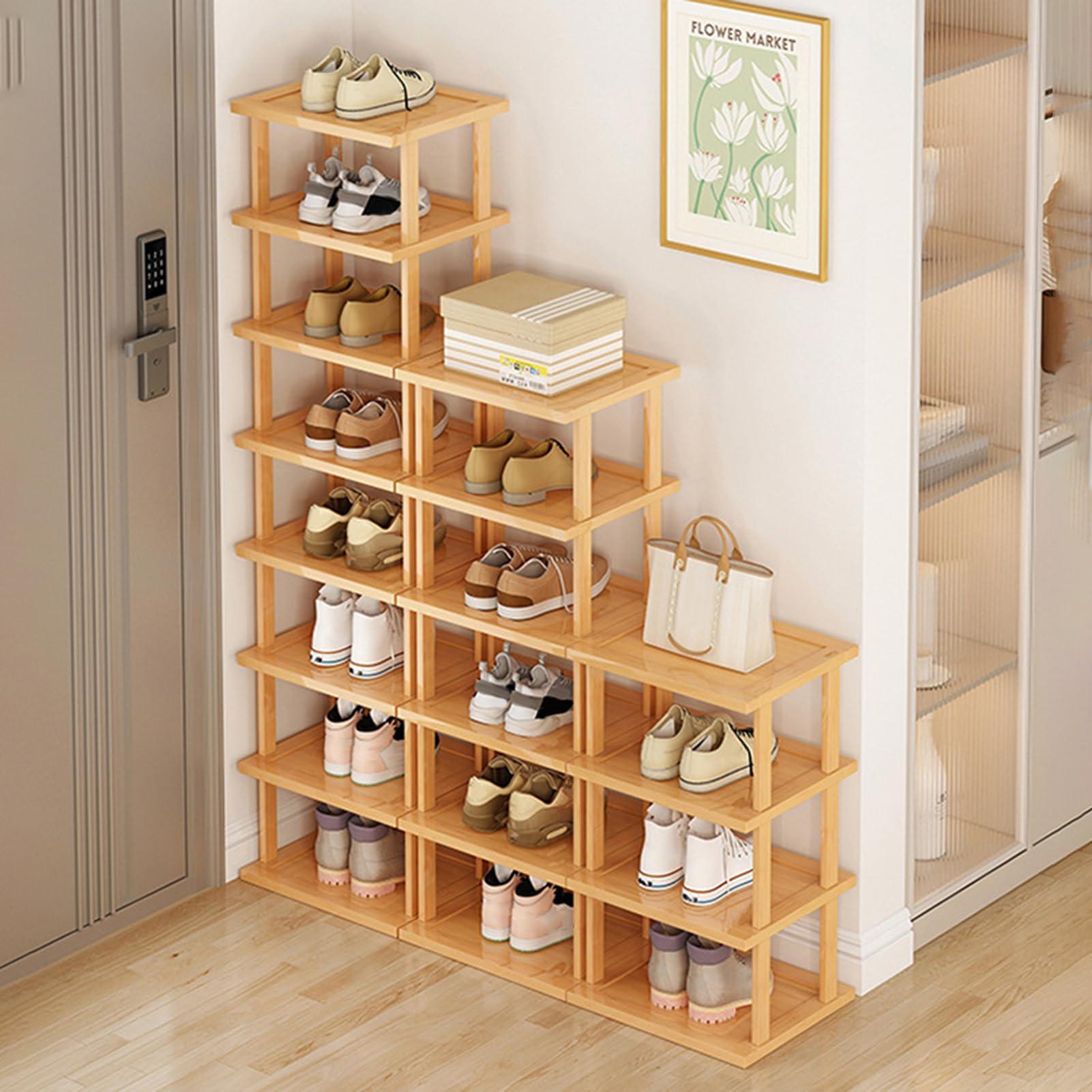 yoakaiax Wood Shoe Rack 5/7/8 Tier - Vertical Shoe Rack for Small Spaces, Tall Narrow Shoe Rack Organizer for Closet Entryway Corner Garage and Bedroom, Skinny Shoe Shelf with Free Stackable DIY (XL) - Image 9