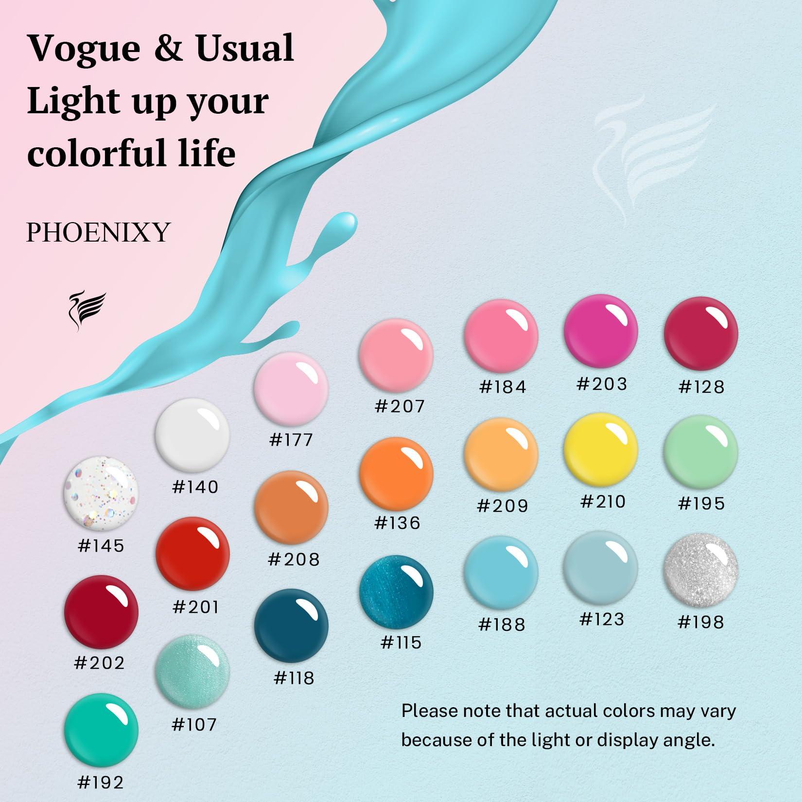 PHOENIXY 24 PCS Gel Nail Polish Set, 21 Colors Soak Off Gel Nail Kit Nude Pink Red Blue Green Yellow Orange Nail Polish Set with Base Gloss Matte Top Coat Nail Kit Gifts for Women - Image 2