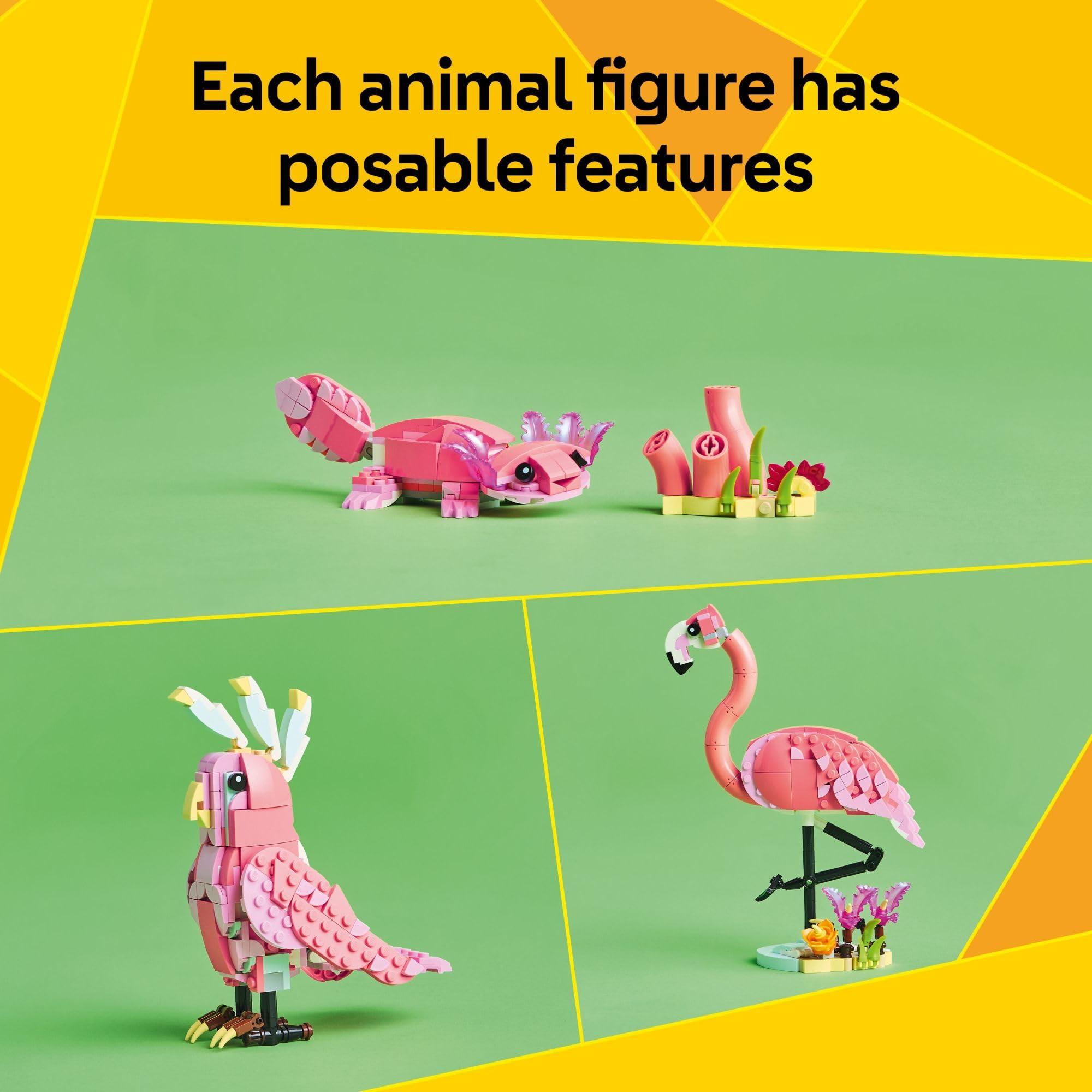 LEGO Creator 3 in 1 Wild Animals: Pink Flamingo Animal Building Toy - Includes 3 Building Options, Pink Flamingo, Cockatoo, or Axolotl - Learning Toy for Kids, Girls, and Boys, Ages 8+ - 31170 - Image 4