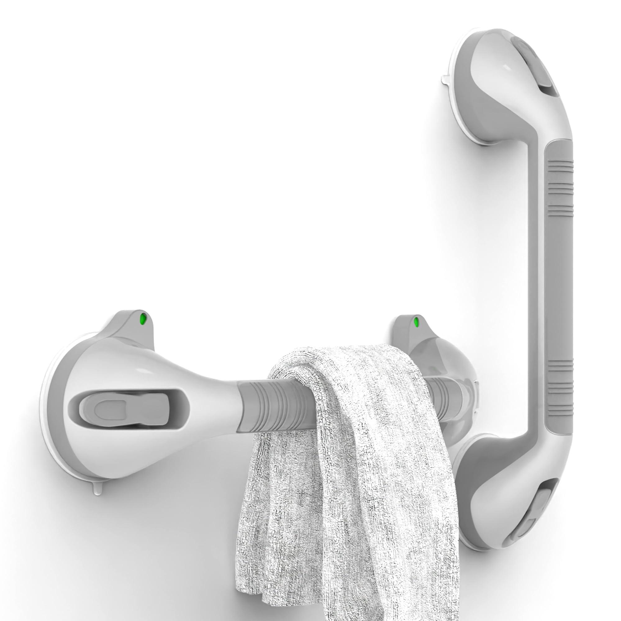 AquaChase 17“ Suction Shower Grab Bar with Indicators, Tool-Free Installation, Steady Handle for Balance Assist for Bathtub, Toilet, Bathroom, Dual Tone, Silver/Gray 2-Pack - Image 6