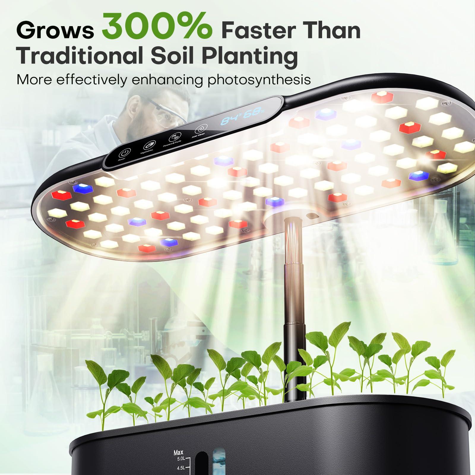 Ahopegarden Indoor Hydroponics Growing System 12 Pods: Plant Germination Kit with LCD Display and LED Light, Smart Environmental Detection, Hydrophonic Planter Grower for Fresh Vegetables Home Use - Image 3