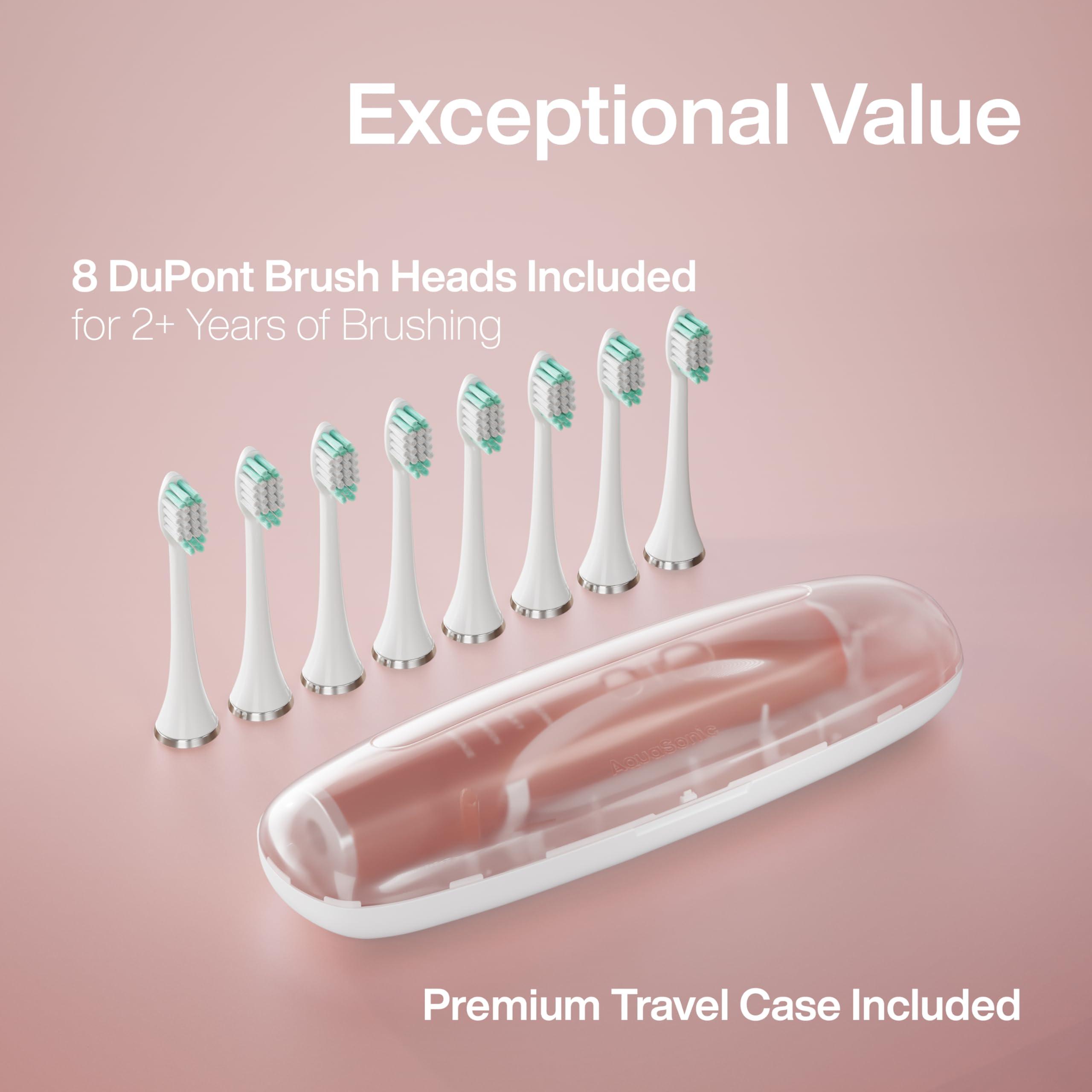 Aquasonic Vibe Series Ultra-Whitening Toothbrush – ADA Accepted Electric Toothbrush - 8 Brush Heads & Travel Case – 40,000 VPM Motor & Wireless Charging - 4 Modes w Smart Timer – Satin Rose Gold - Image 5
