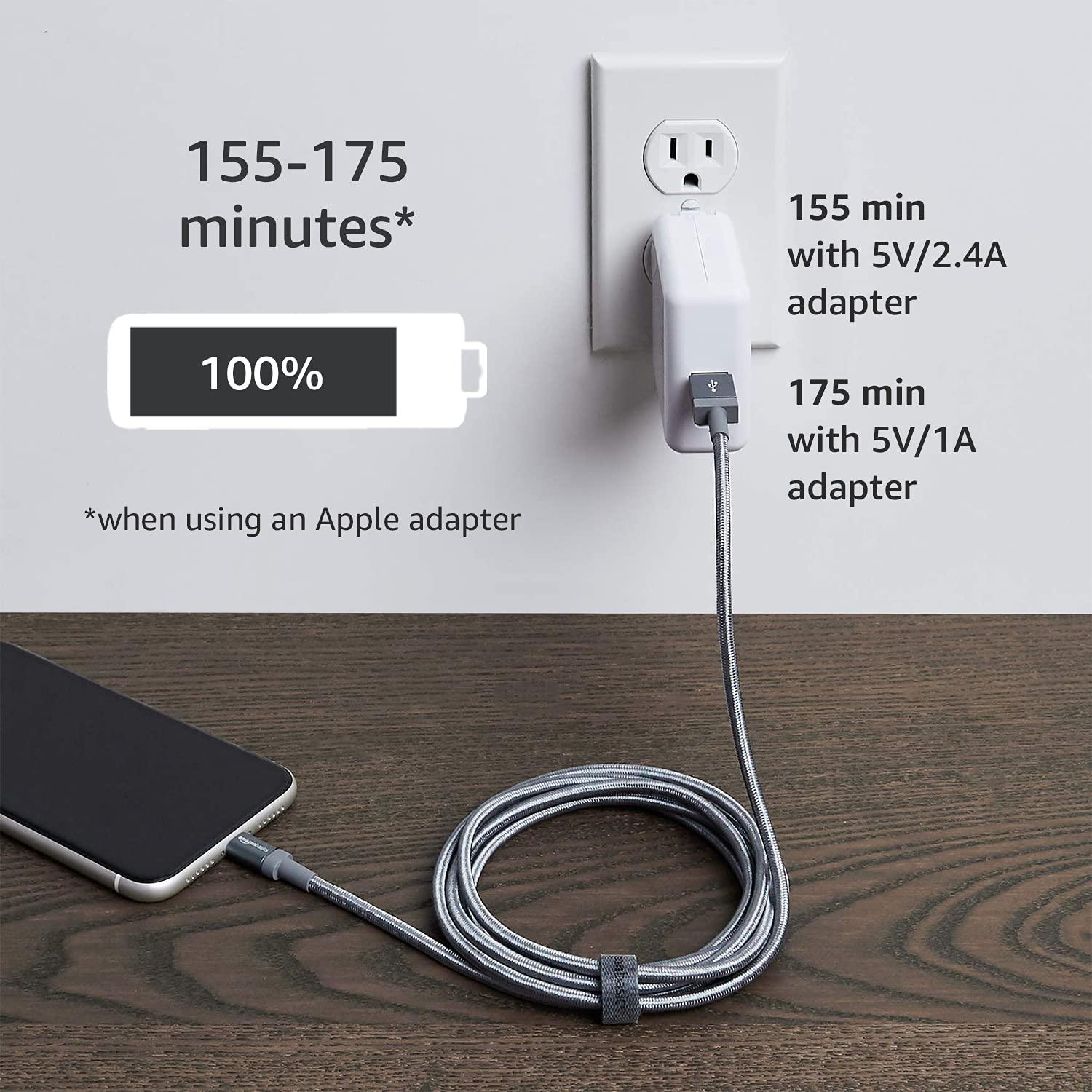 Amazon Basics USB-A to Lightning Charger Cable, Nylon Braided Cord, MFi Certified Charger for Apple iPhone 14 13 12 11 X Xs Pro, Pro Max, Plus, iPad, 6 Foot, Dark Gray - Image 6